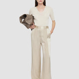 Beige Corto Shiny Matte Satin Trousers - Joseph