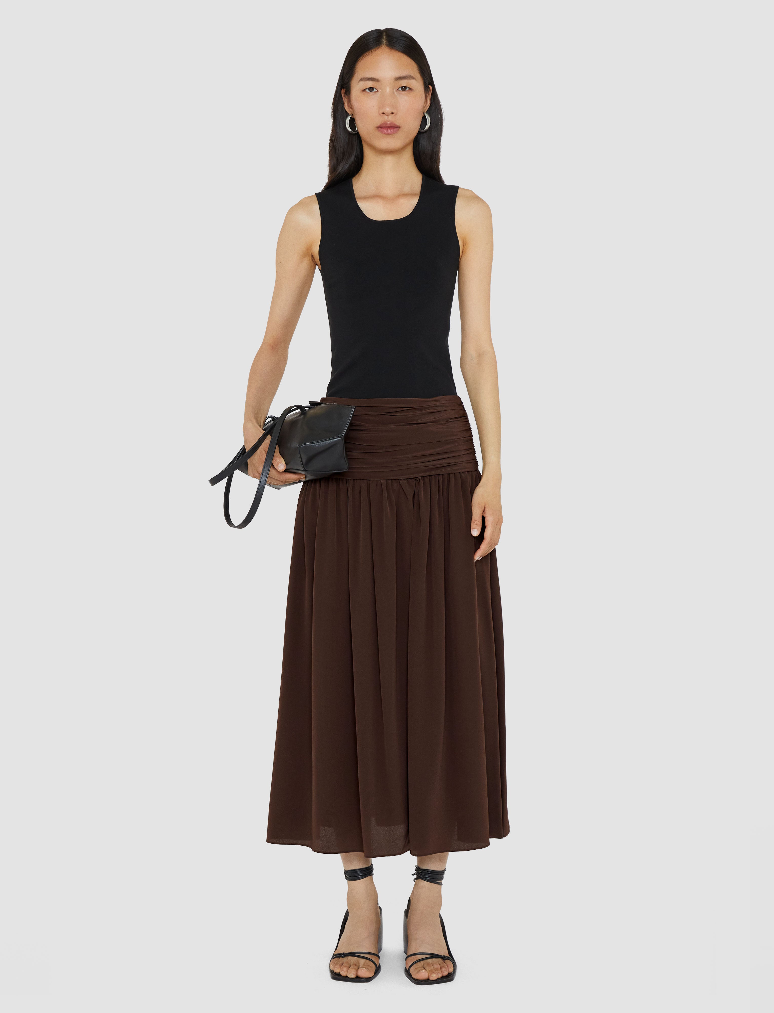 ブラウン-bex-crepe-de-chine-シルク-スカート-JOSEPH