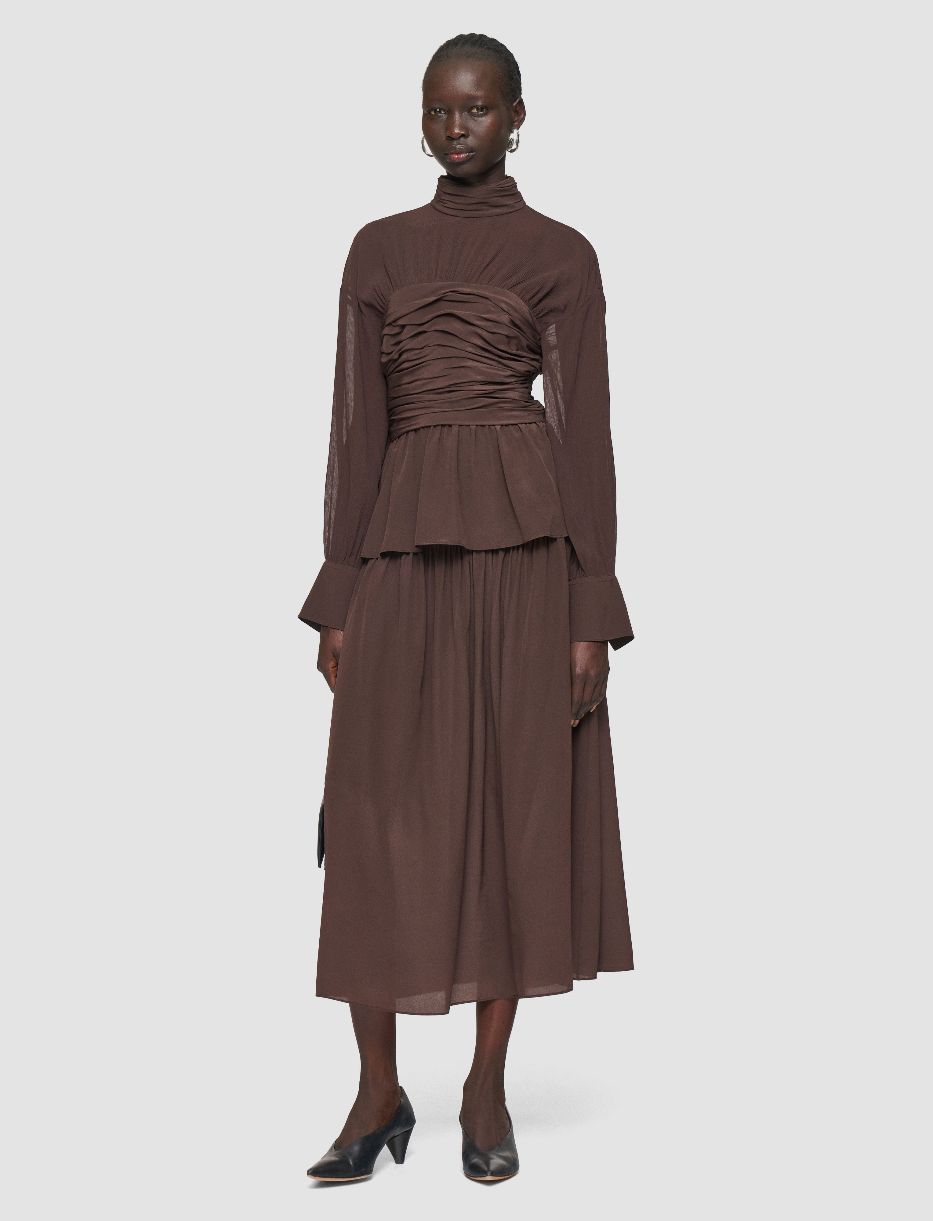ブラウン-rachel-crepe-de-chine-シルク-ブラウス-JOSEPH