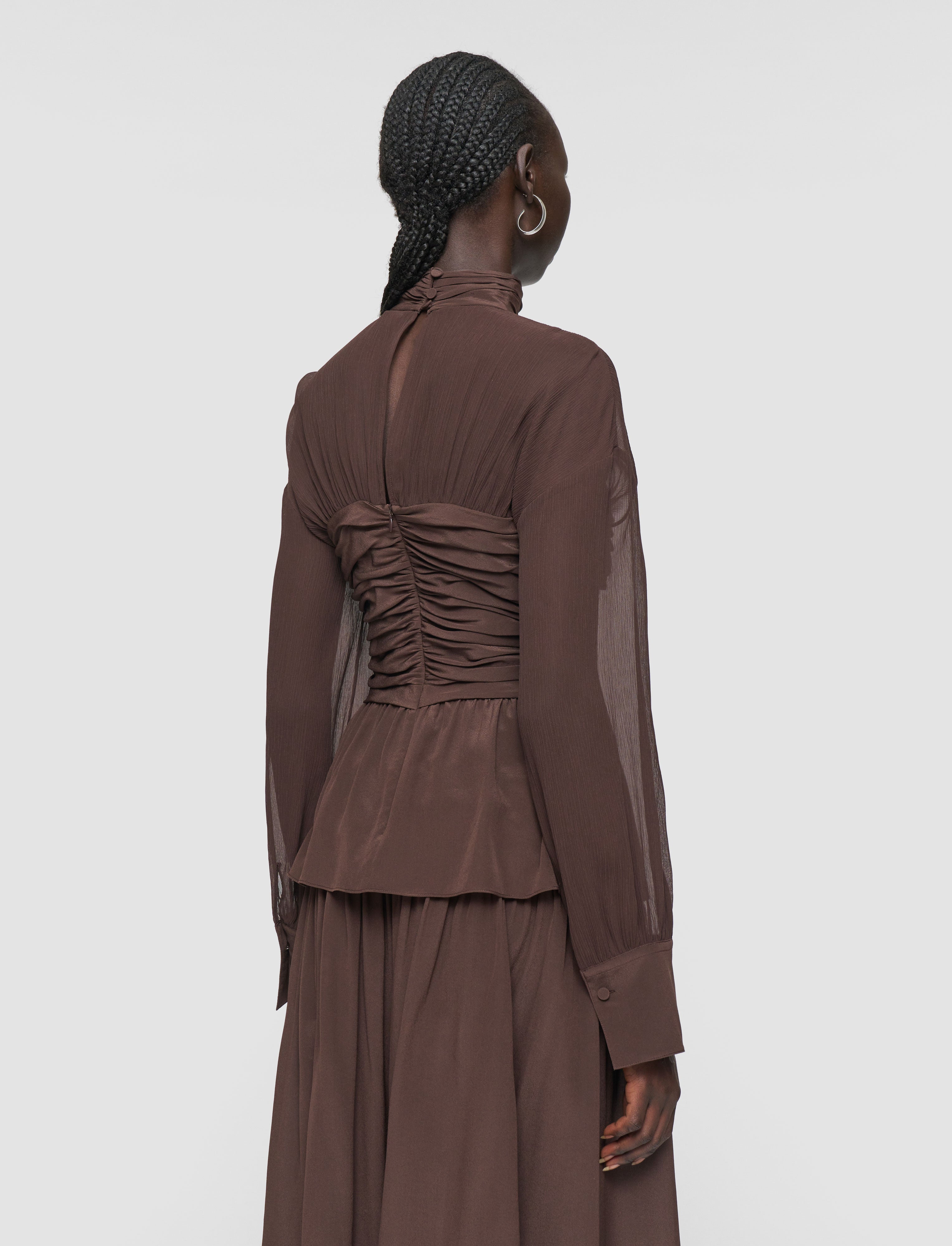 ブラウン-rachel-crepe-de-chine-シルク-ブラウス-JOSEPH