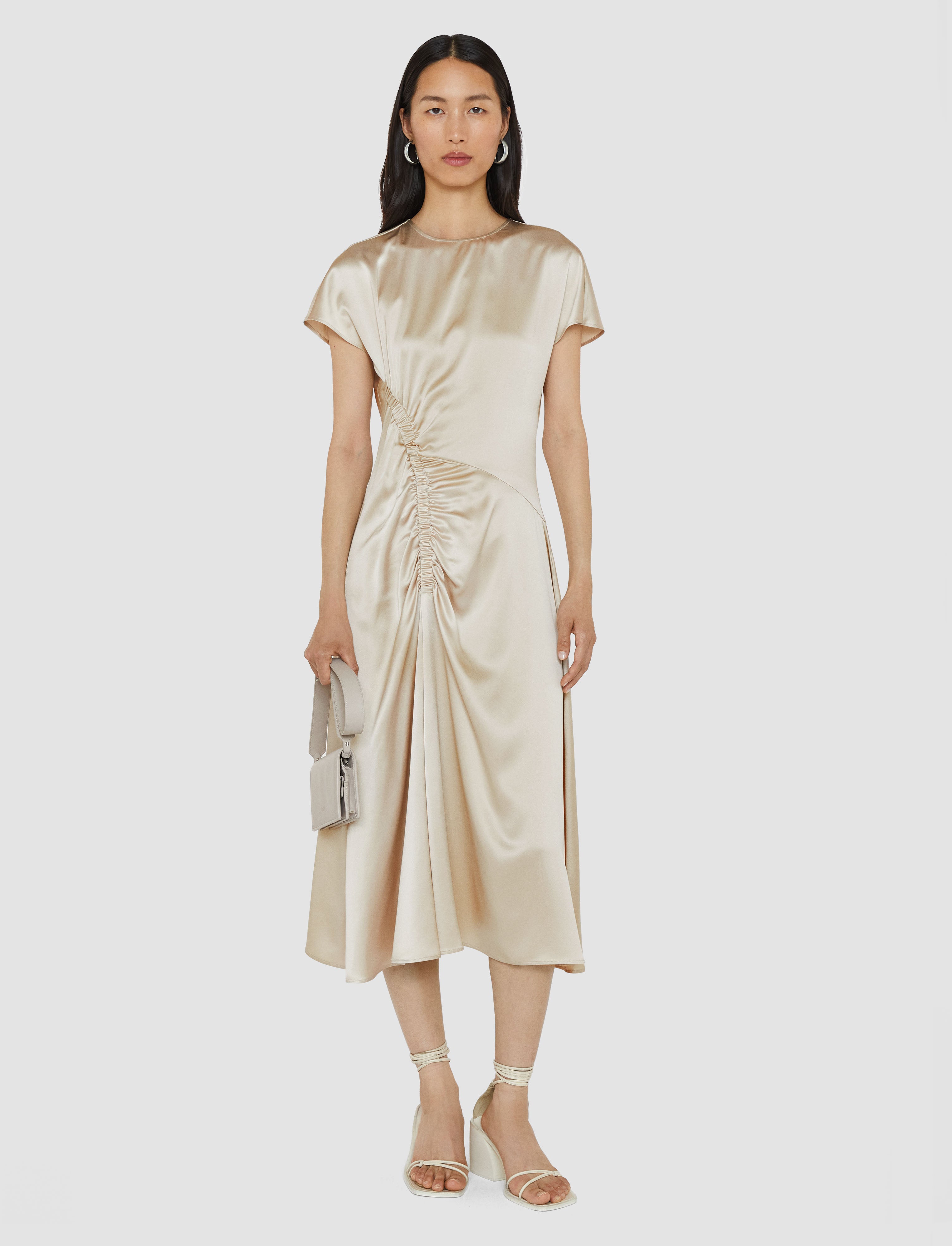 beige-geegee-ruched-silk-satin-dress-JOSEPH