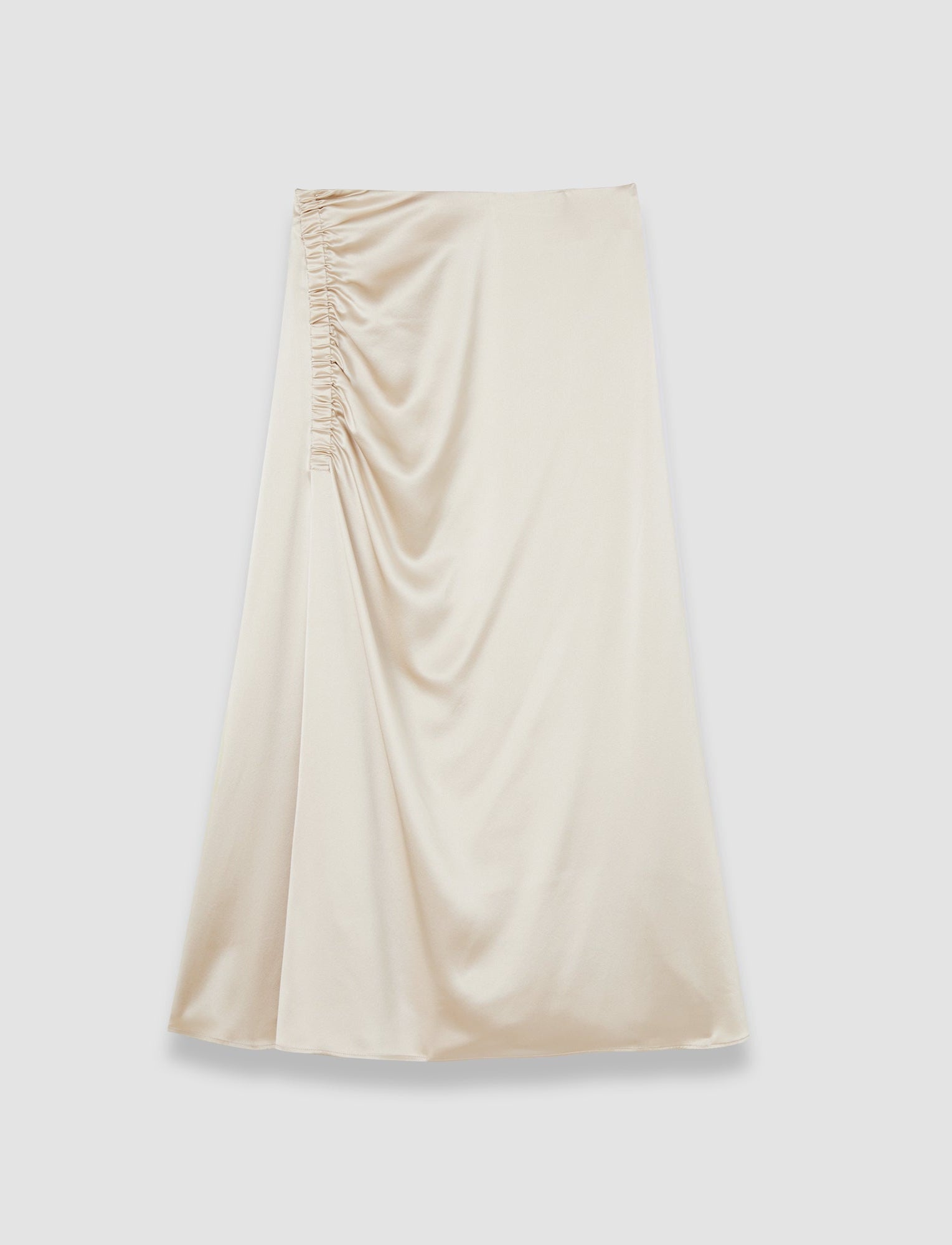 Andrea Ruched Silk Satin Skirt in Beige JOSEPH GB