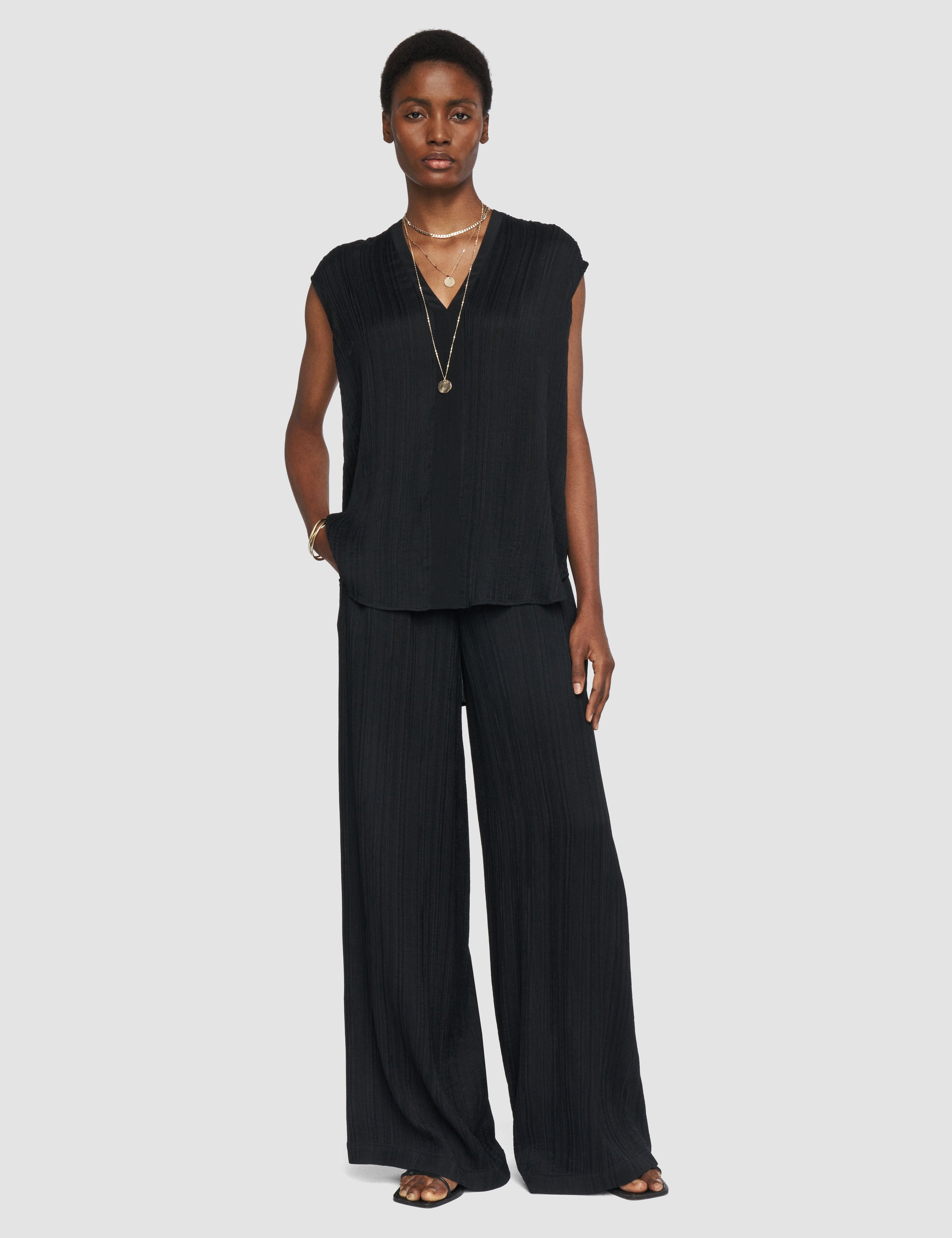 Black Lucien Pleat Jacquard Blouse - Joseph