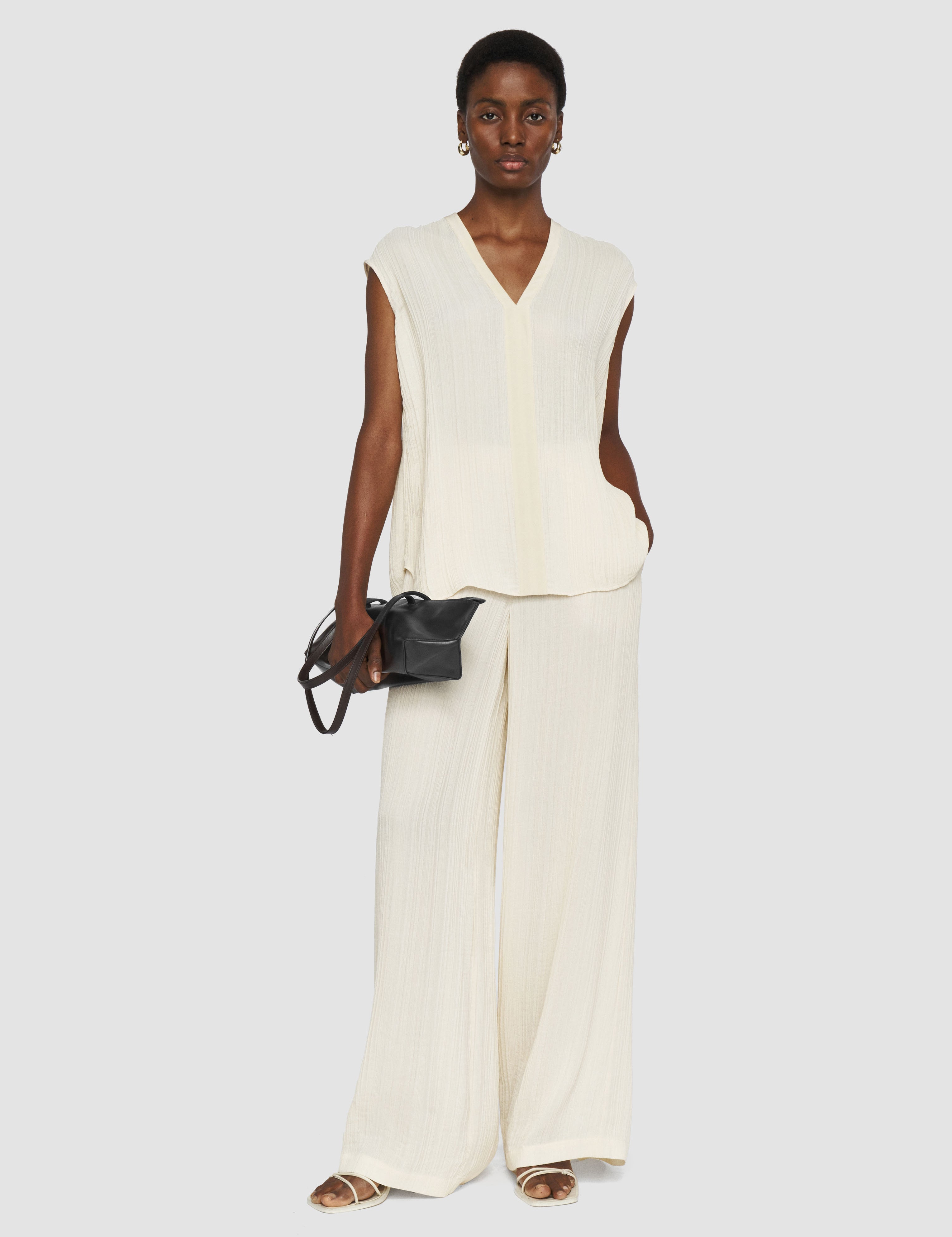 White Lucien Pleat Jacquard Blouse - Joseph