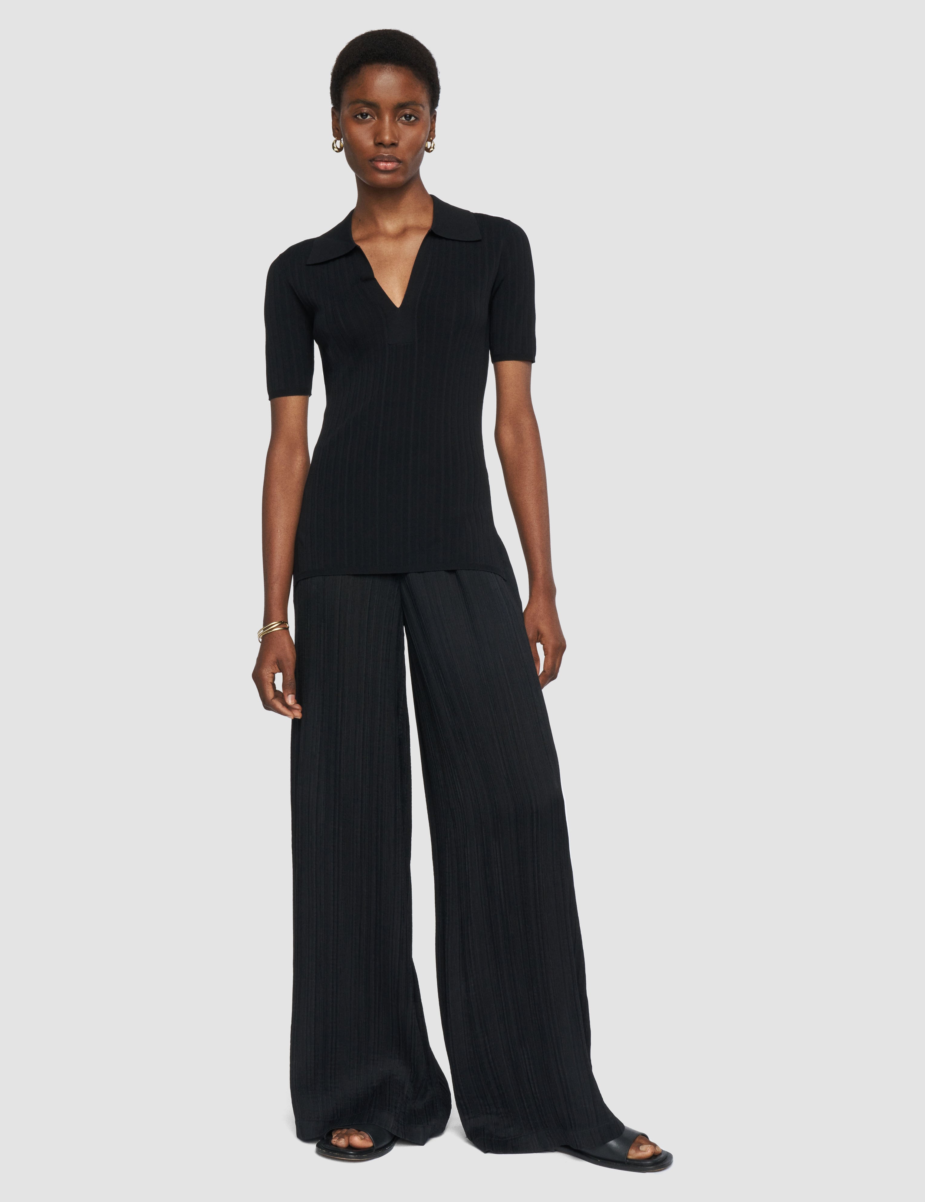 Black Mawn Pleat Jacquard Trousers - Joseph
