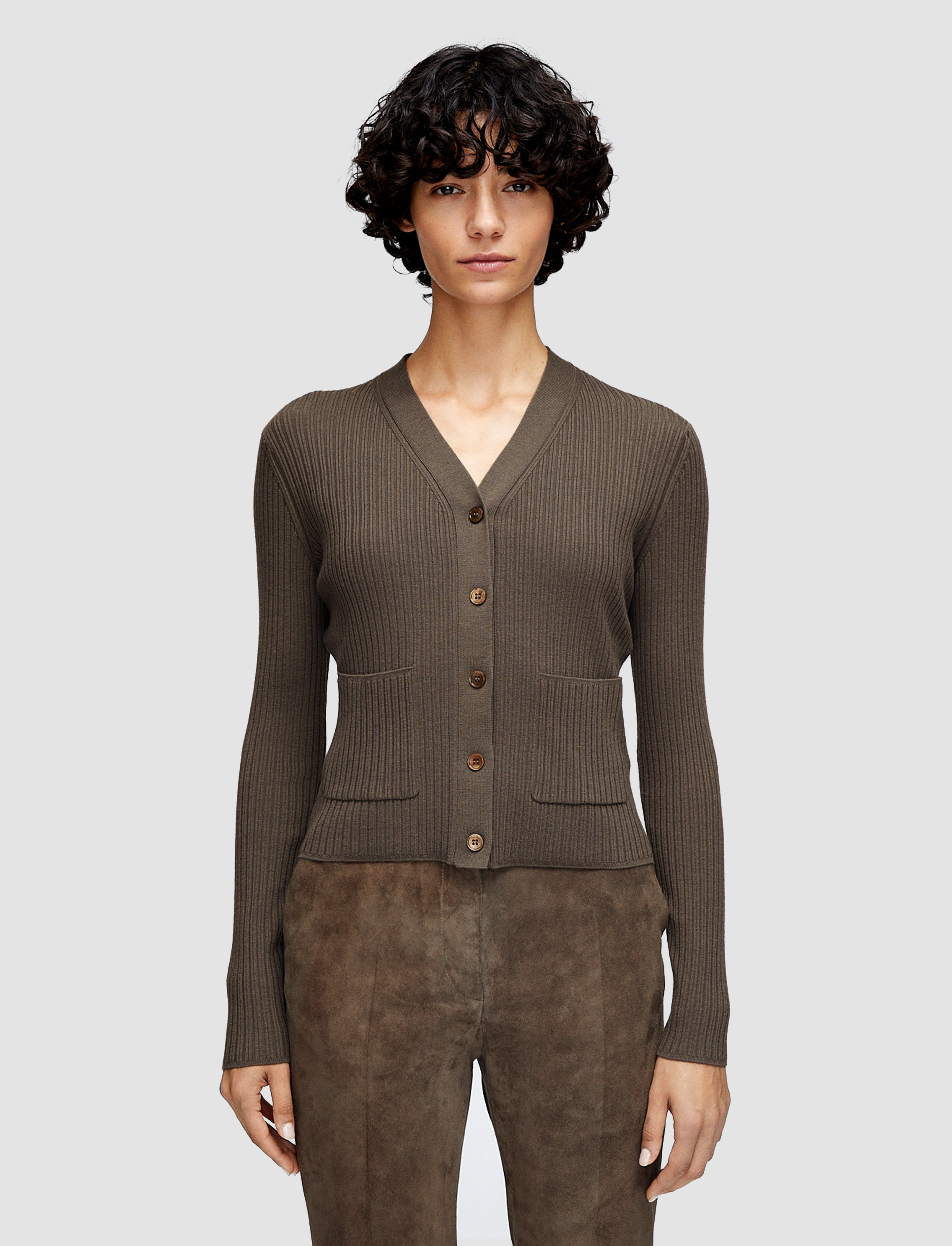 ブラウン-merino-rib-ニットカーディガン-JOSEPH
