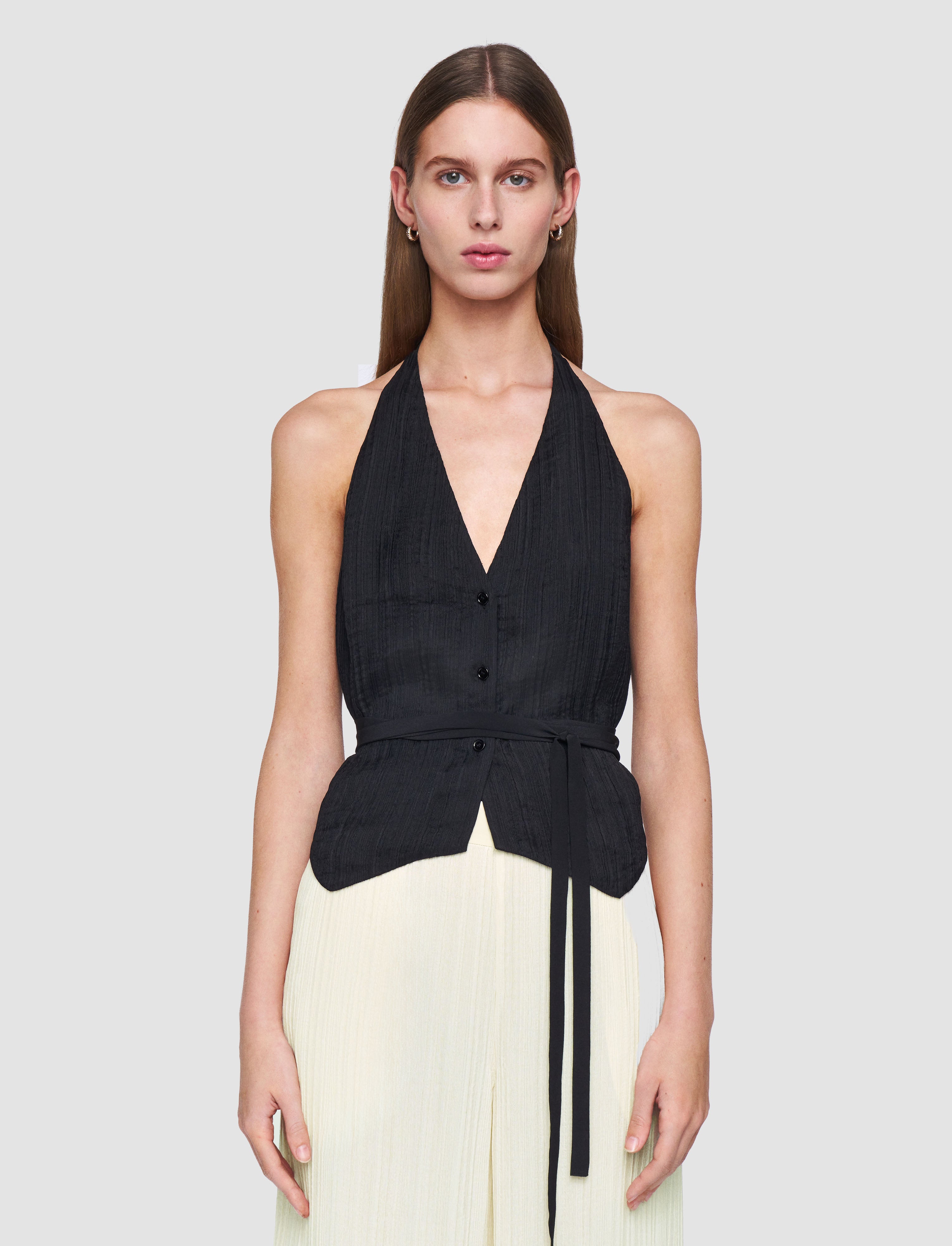black-suez-pleat-jacquard-tie-waistcoat-JOSEPH