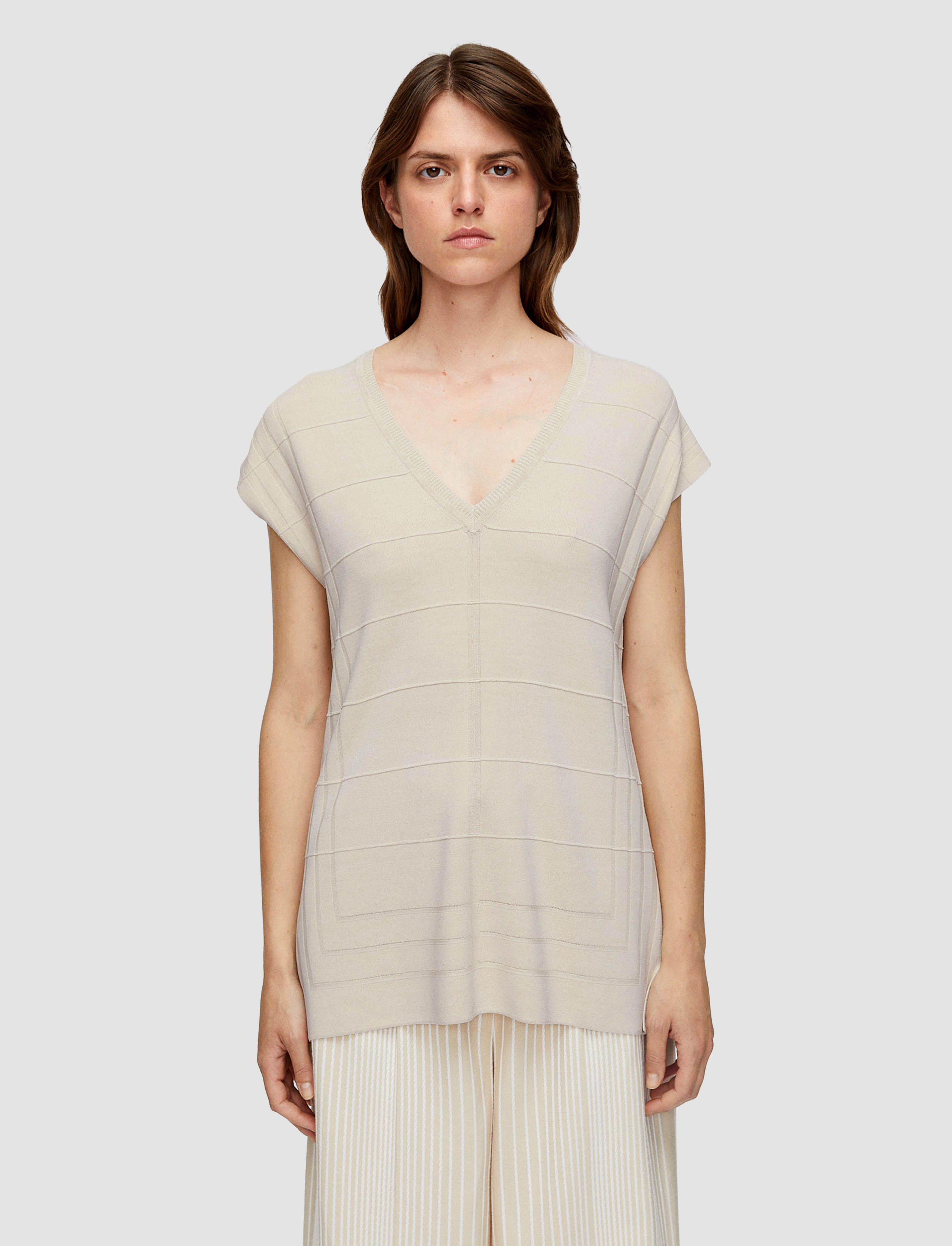 beige-viscose-grid-knit-top-JOSEPH