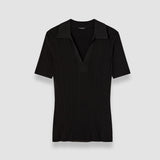 Black Viscose Rib Knit Polo Top - Joseph