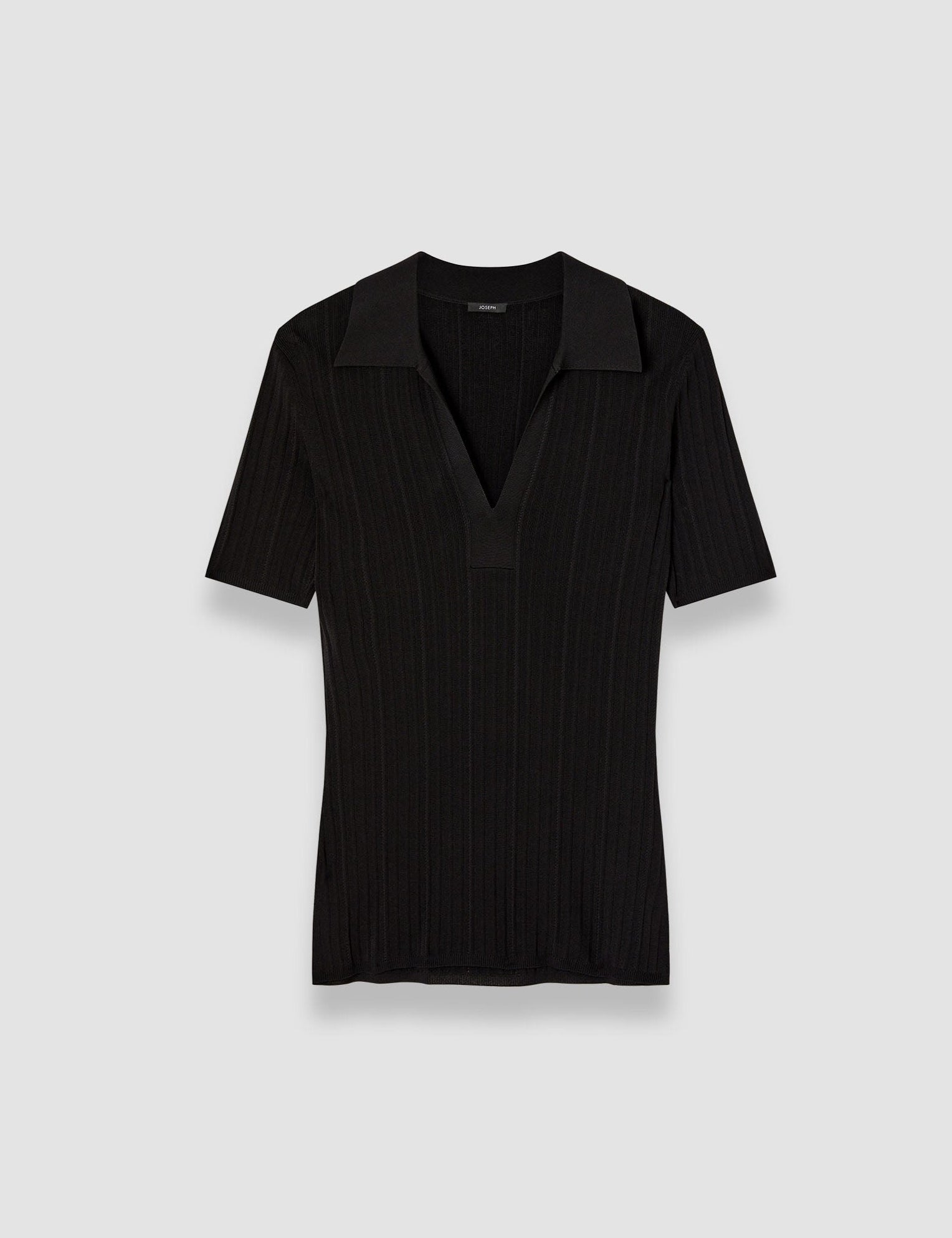 Black Viscose Rib Knit Polo Top - Joseph