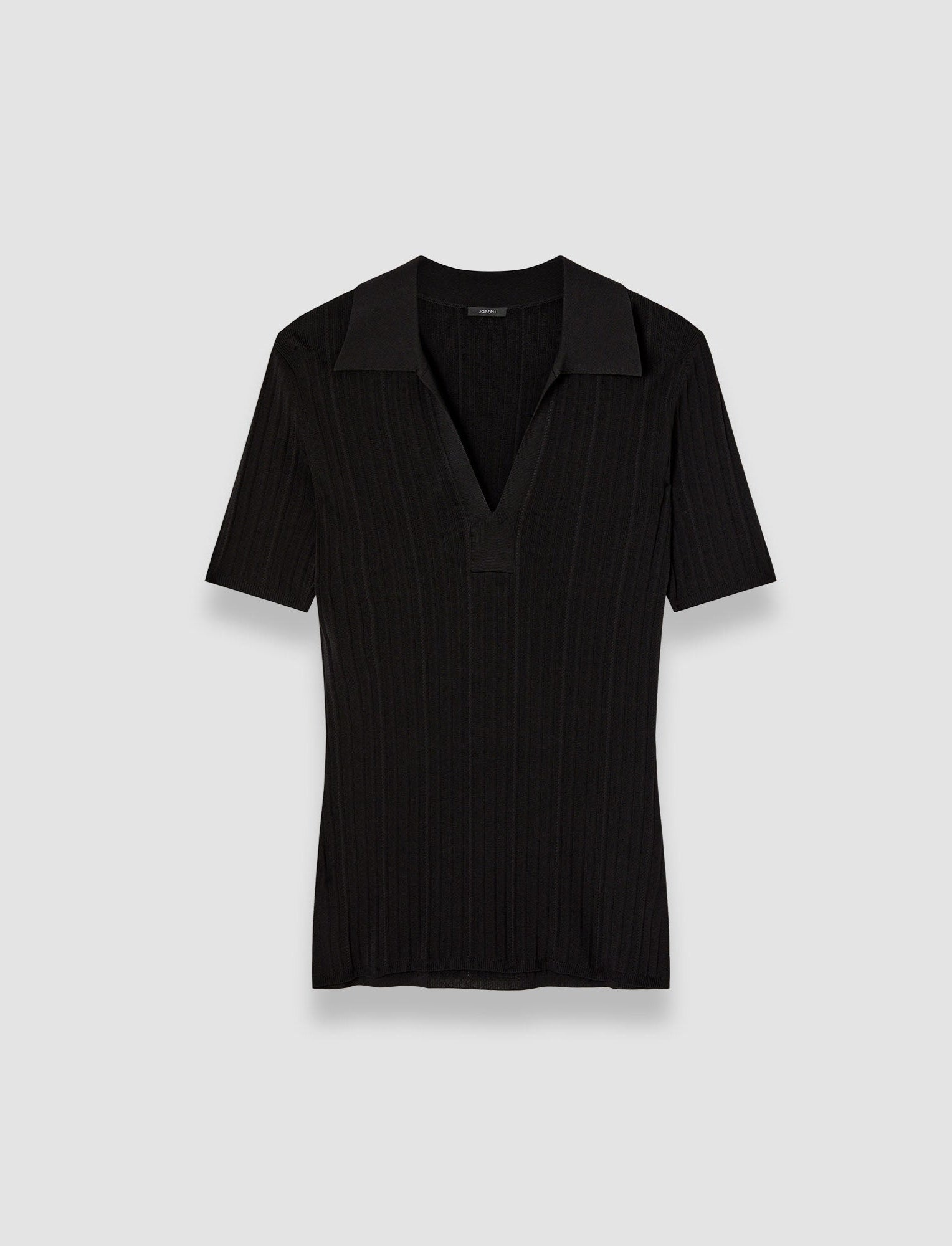black-viscose-rib-knit-polo-top-JOSEPH