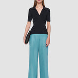 Black Viscose Rib Knit Polo Top - Joseph