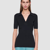 Black Viscose Rib Knit Polo Top - Joseph