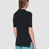 Black Viscose Rib Knit Polo Top - Joseph