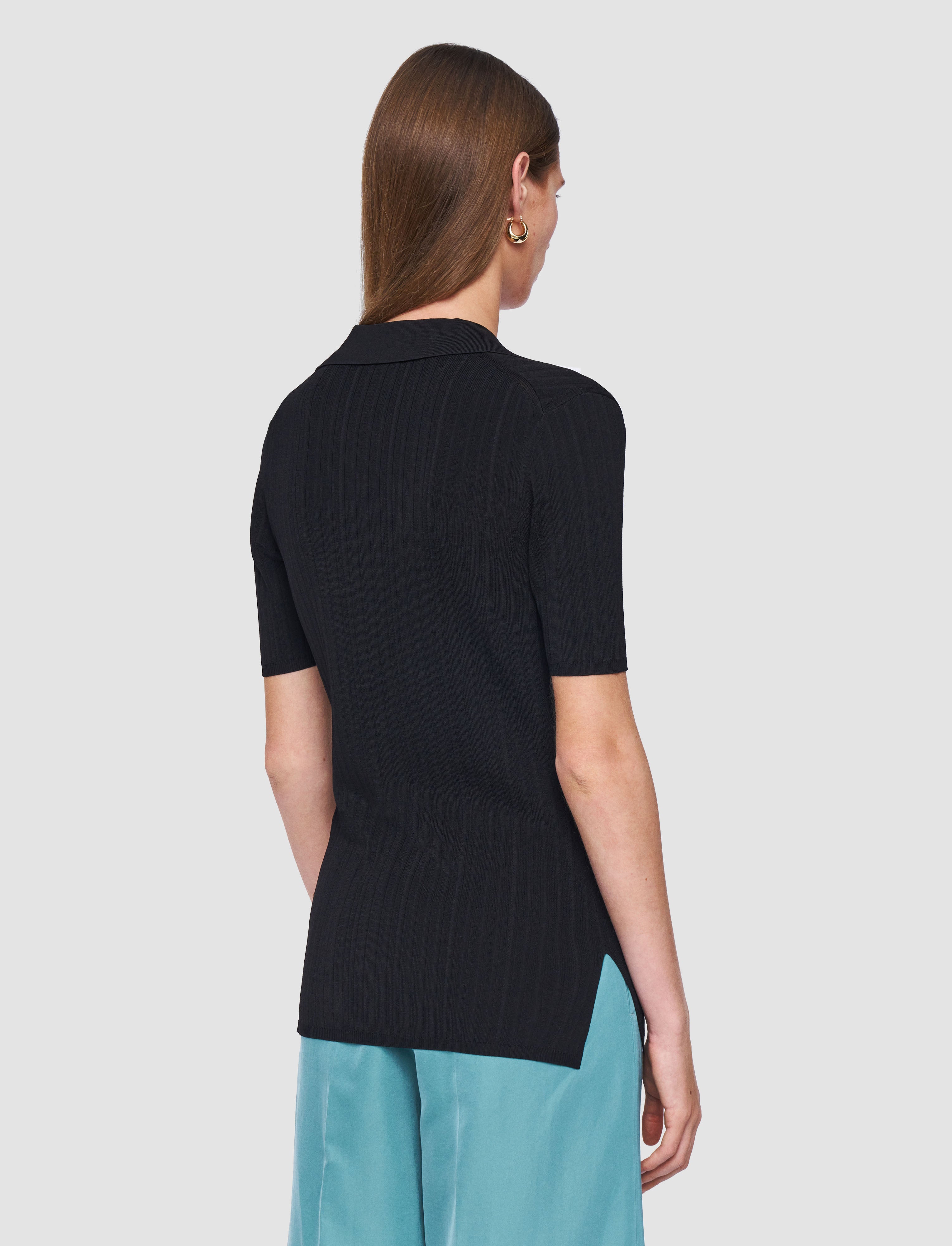 black-viscose-rib-knit-polo-top-JOSEPH