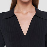 Black Viscose Rib Knit Polo Top - Joseph