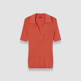 Orange Viscose Rib Knit Polo Top - Joseph