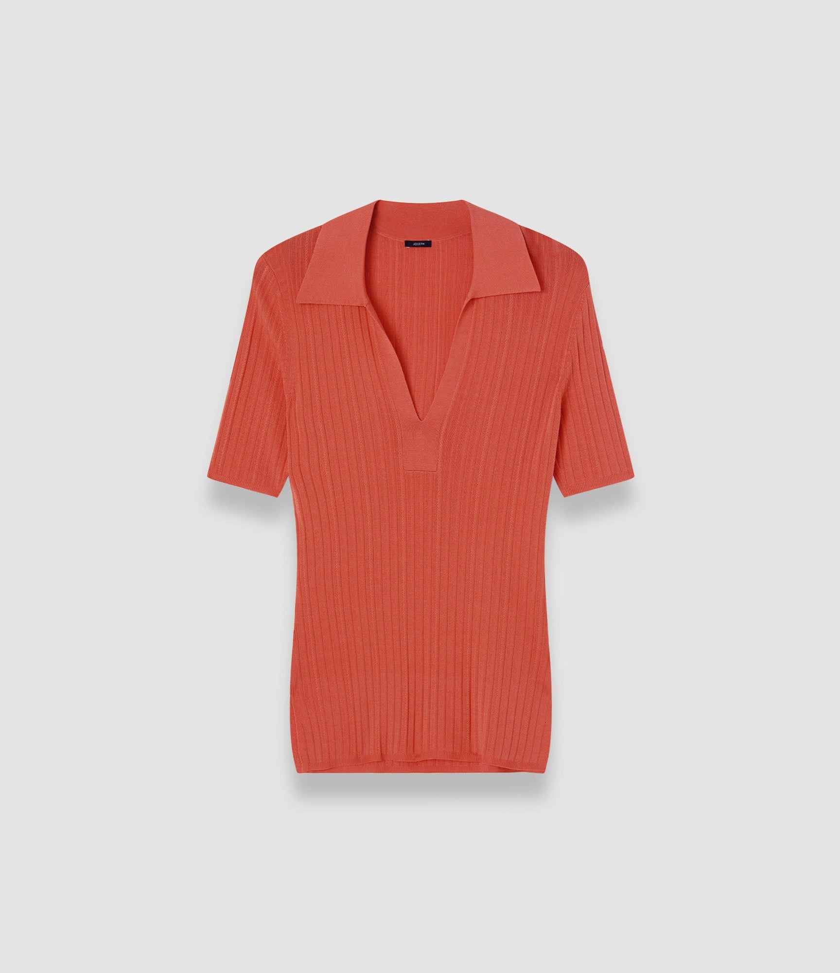 Orange Viscose Rib Knit Polo Top - Joseph