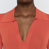 Orange Viscose Rib Knit Polo Top - Joseph