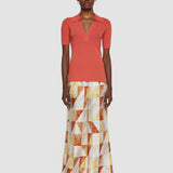 Orange Viscose Rib Knit Polo Top - Joseph