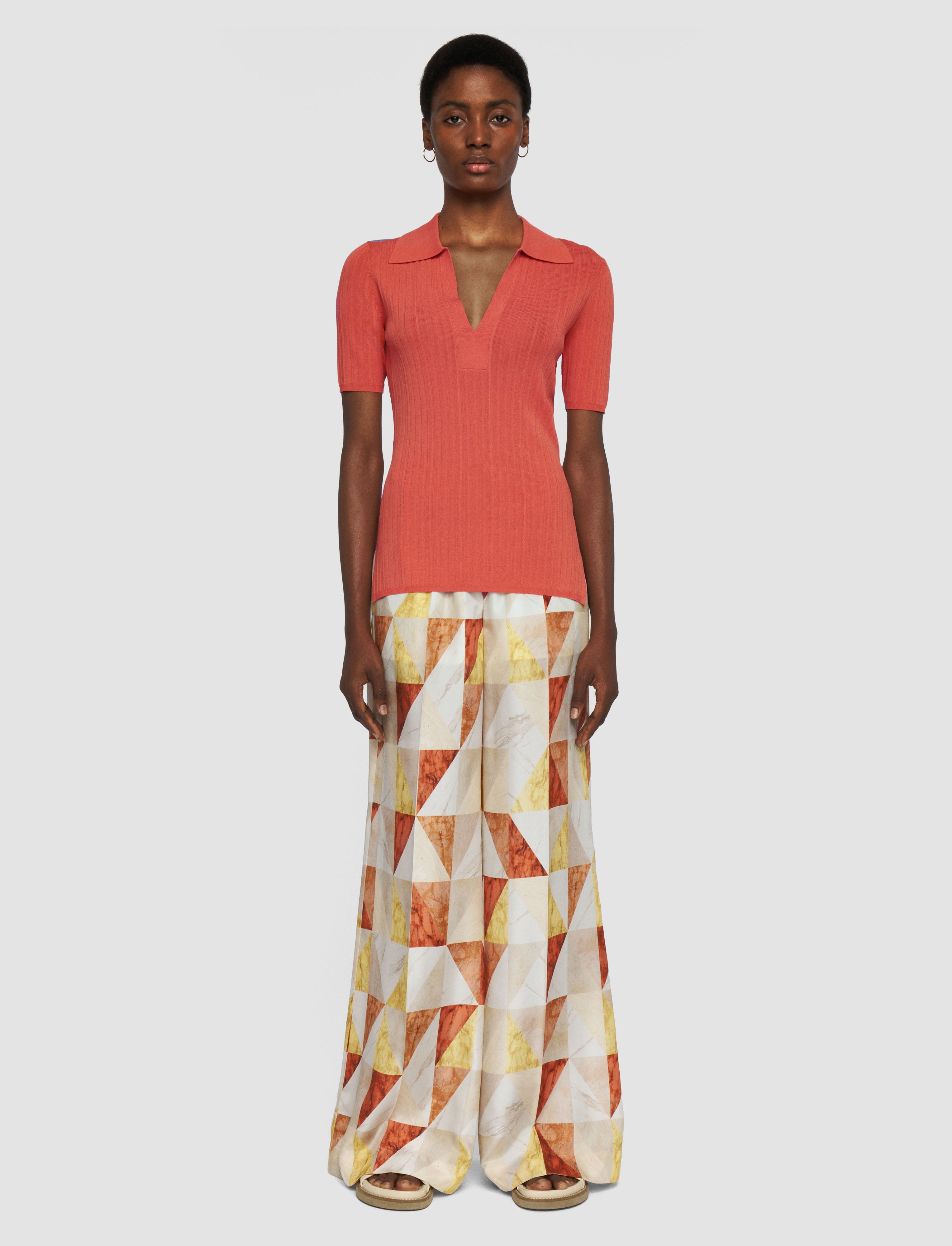 orange-viscose-rib-knit-polo-top-JOSEPH