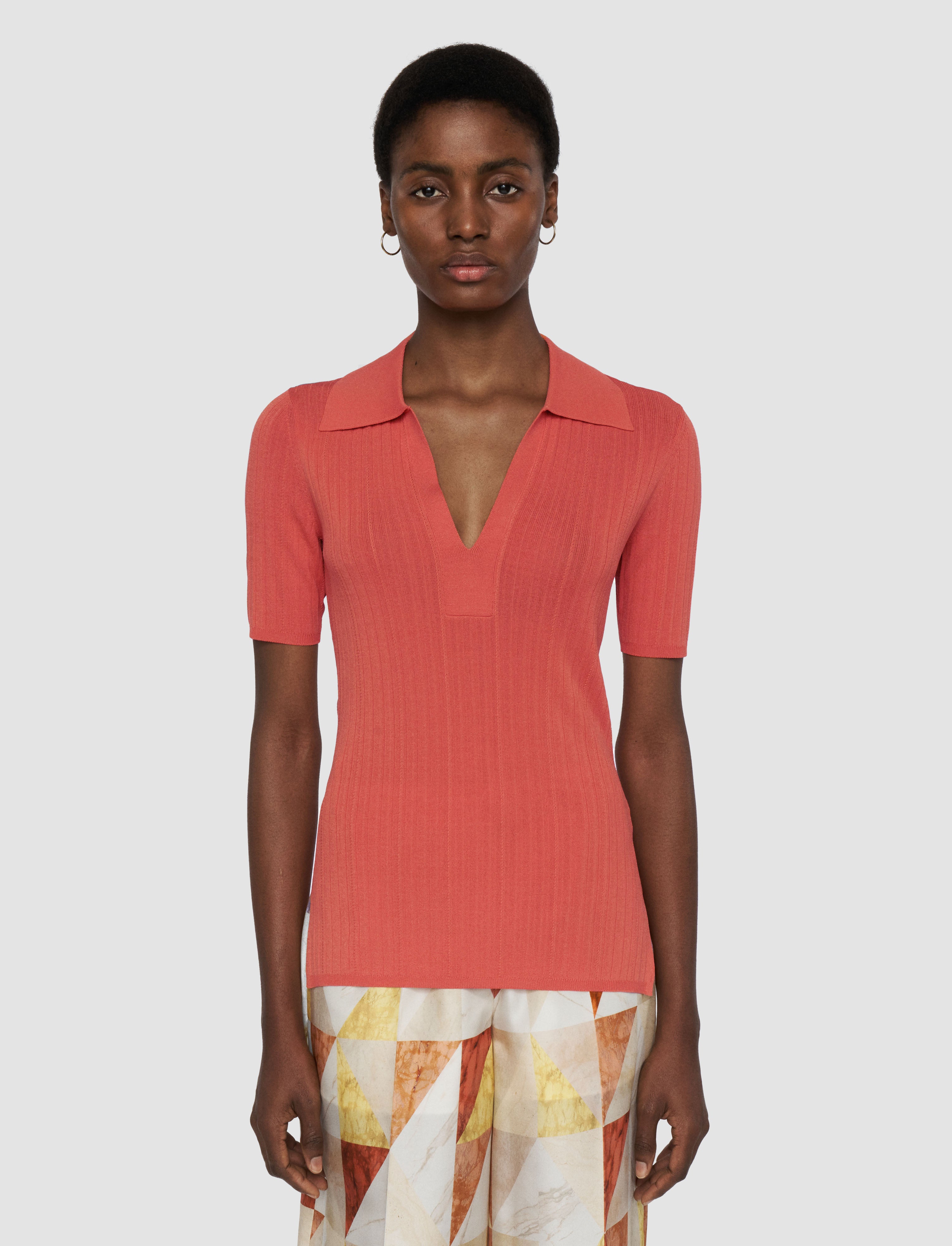 orange-viscose-rib-knit-polo-top-JOSEPH