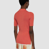 Orange Viscose Rib Knit Polo Top - Joseph