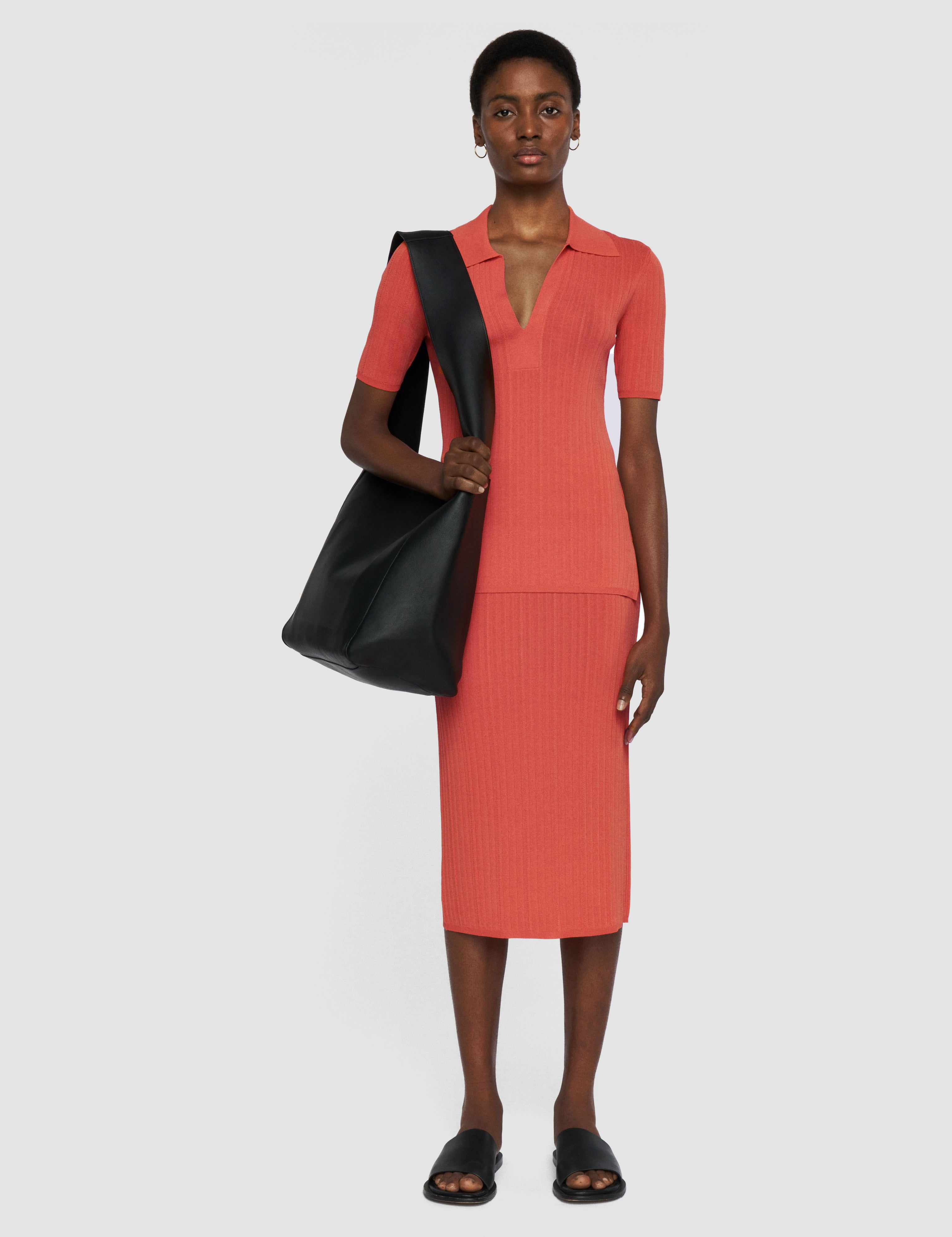 Orange Viscose Rib Knit Skirt - Joseph