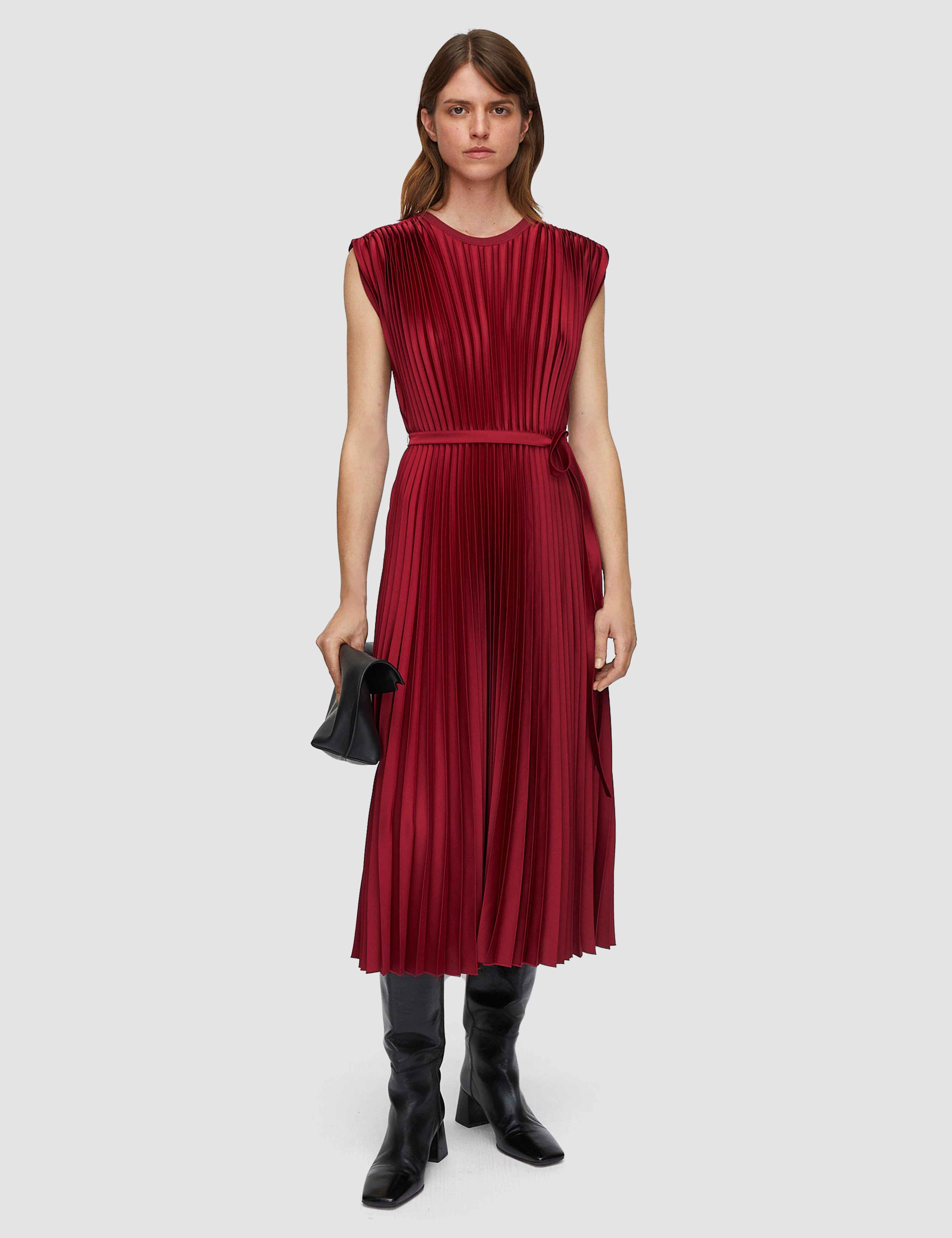 Red Volta Knit Weave Plissé Dress - Joseph
