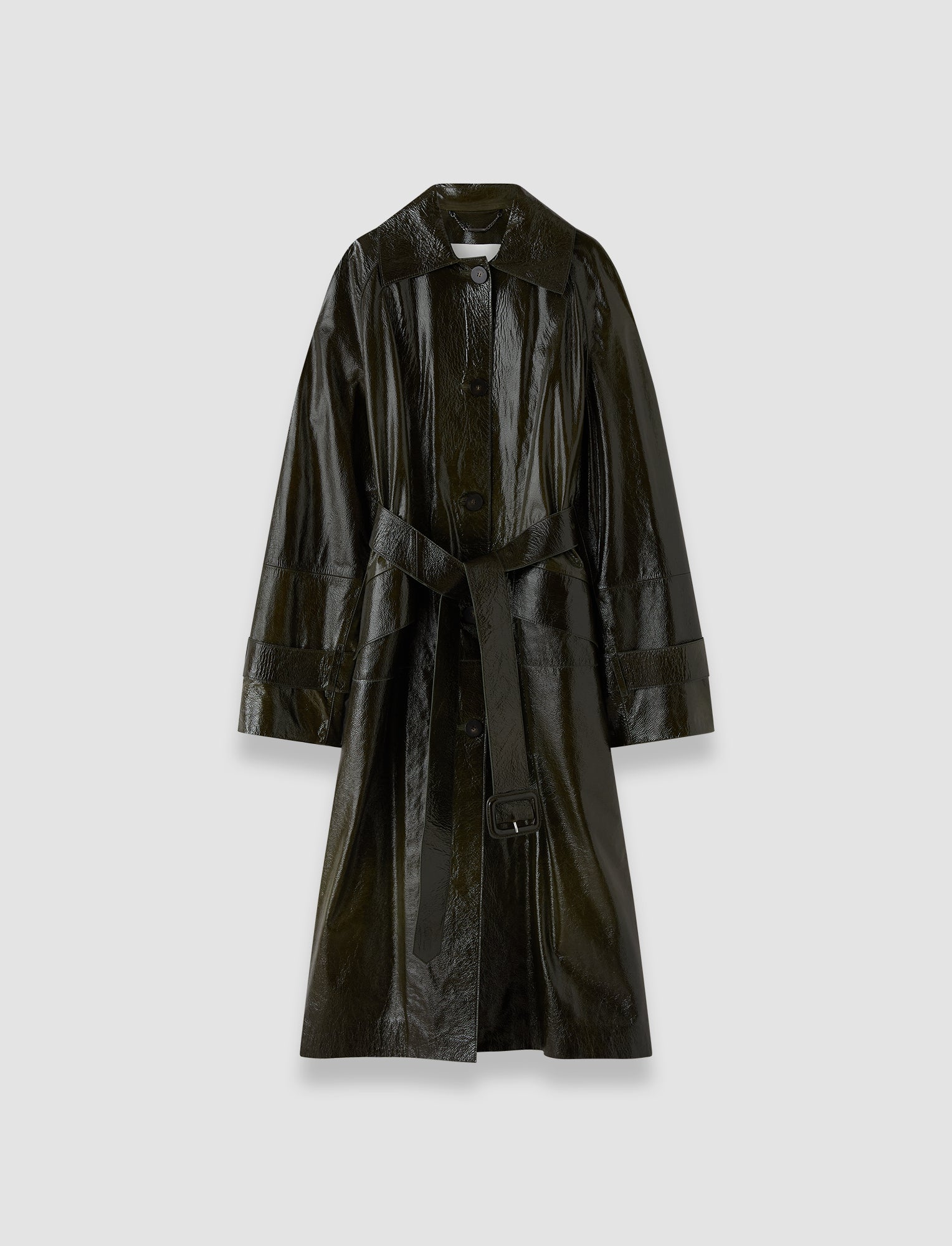 Zahia Textured Patent Leather Coat in Green | JOSEPH US