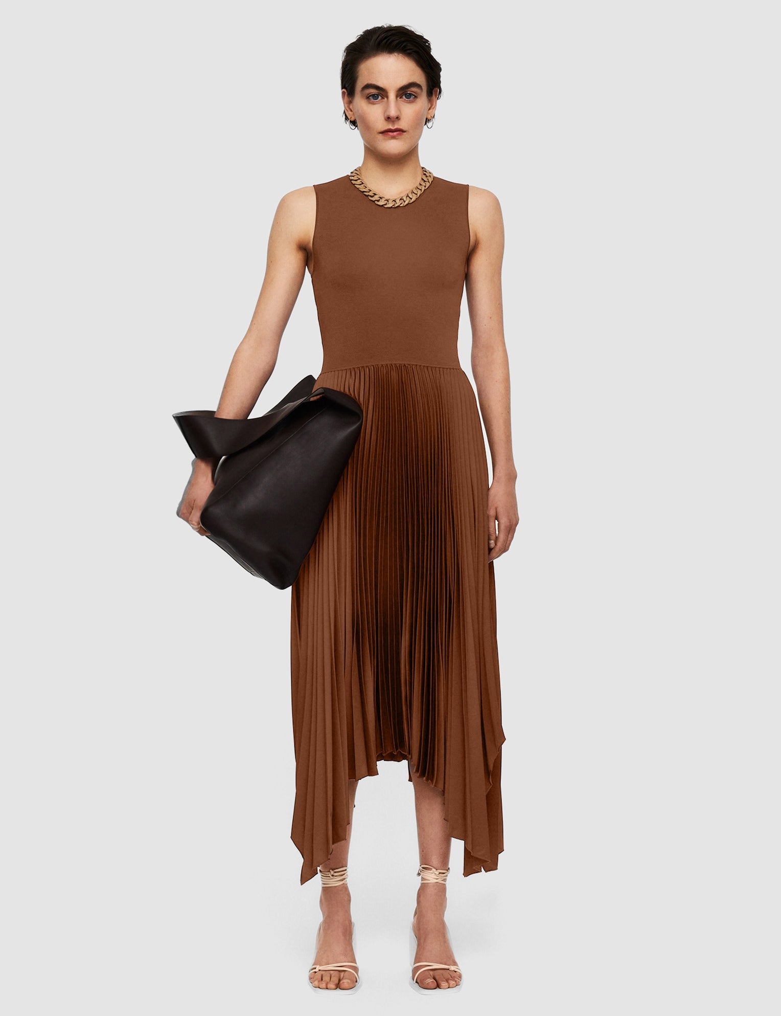 Brown Knit Weave Plissé Dera Dress - Joseph