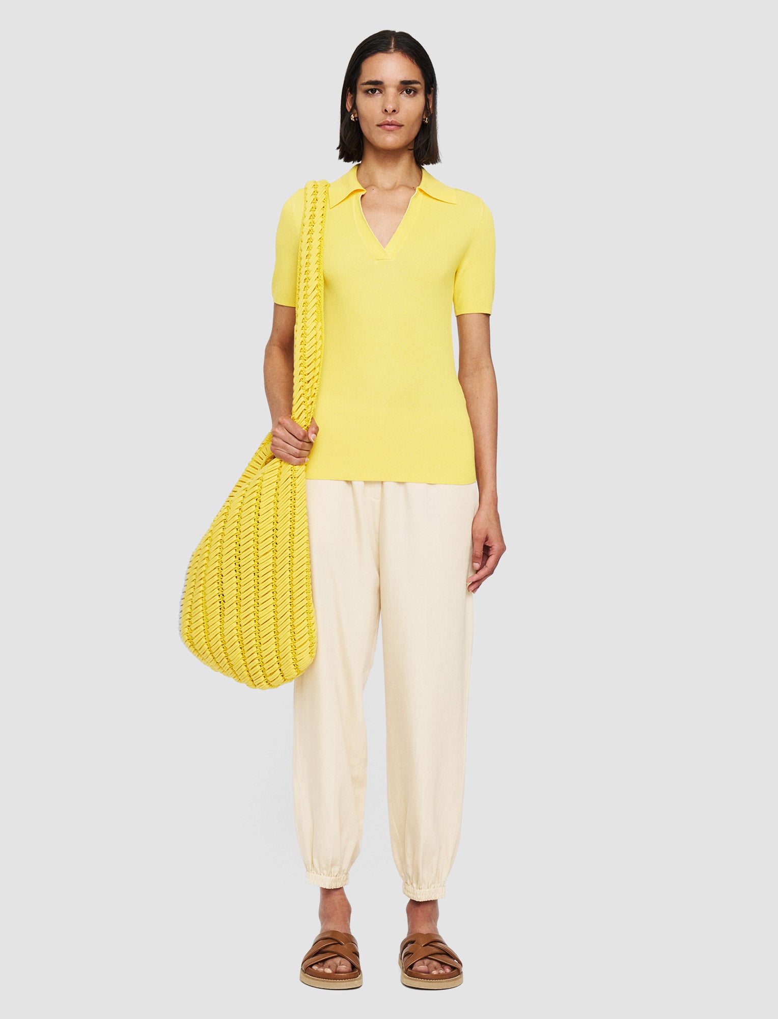 yellow-plated-knit-polo-top-JOSEPH