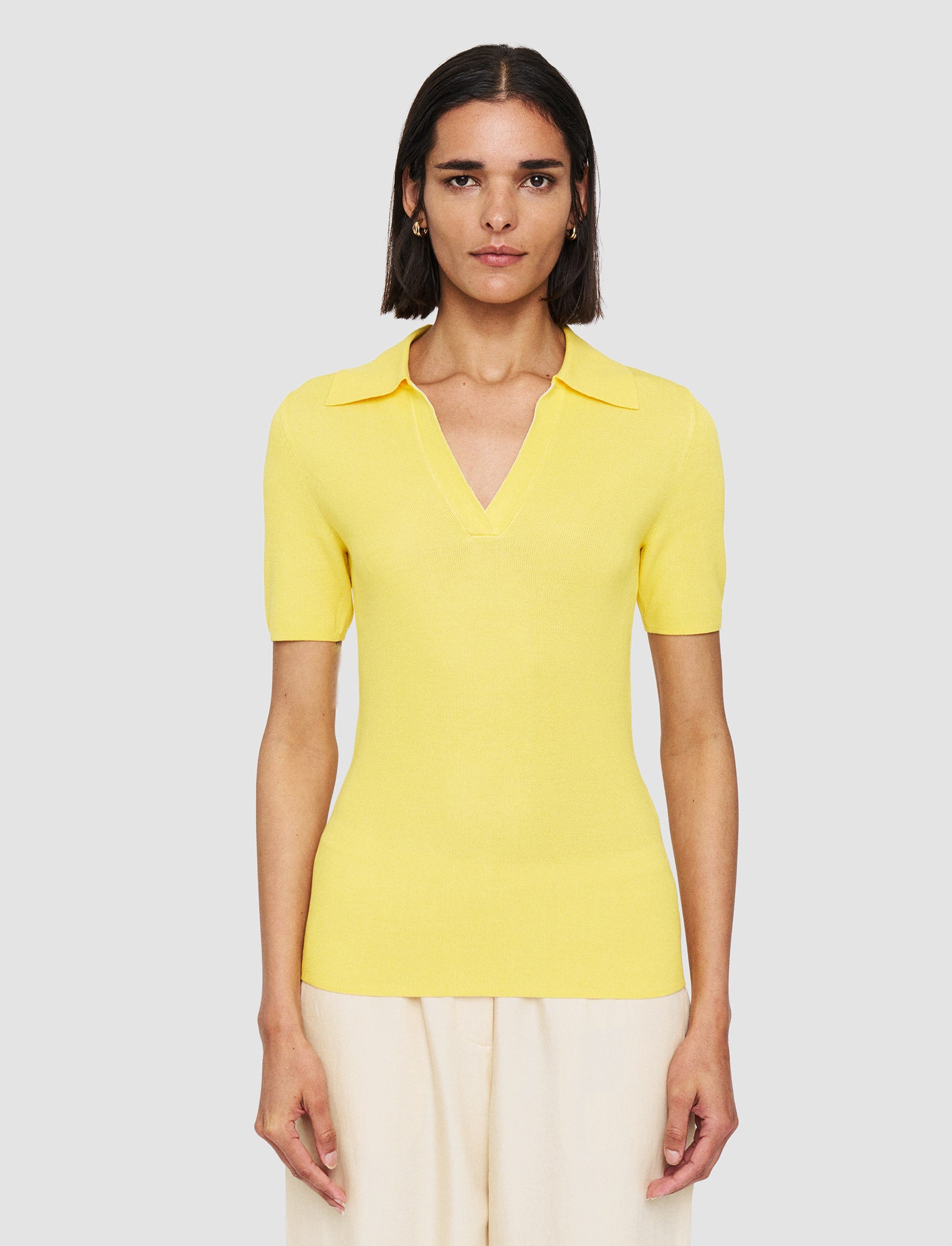 yellow-plated-knit-polo-top-JOSEPH