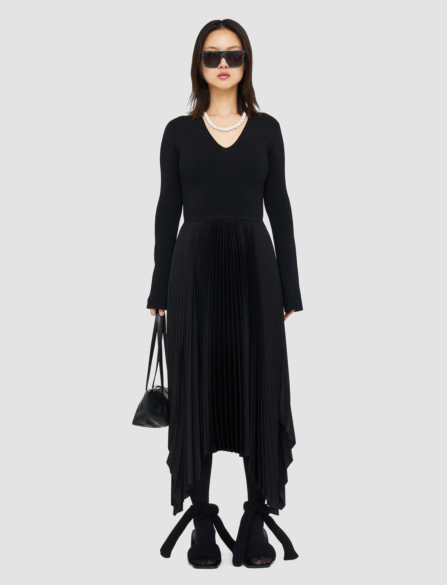 black-knit-weave-plisse-dubois-dress-JOSEPH