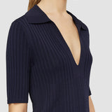 Viscose Ribbed Knitted Polo Top