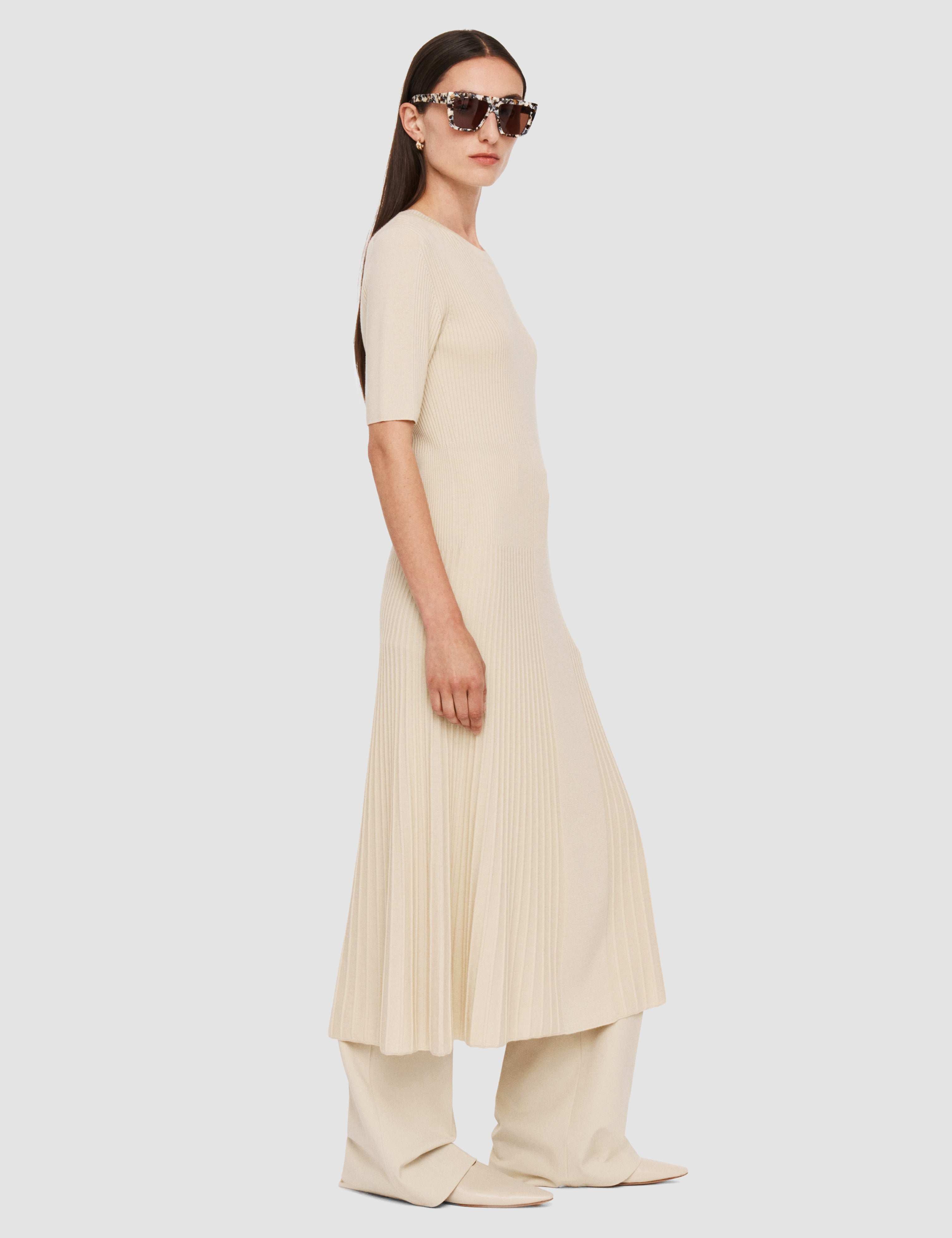 Beige Fine Merino Rib Dress - Joseph