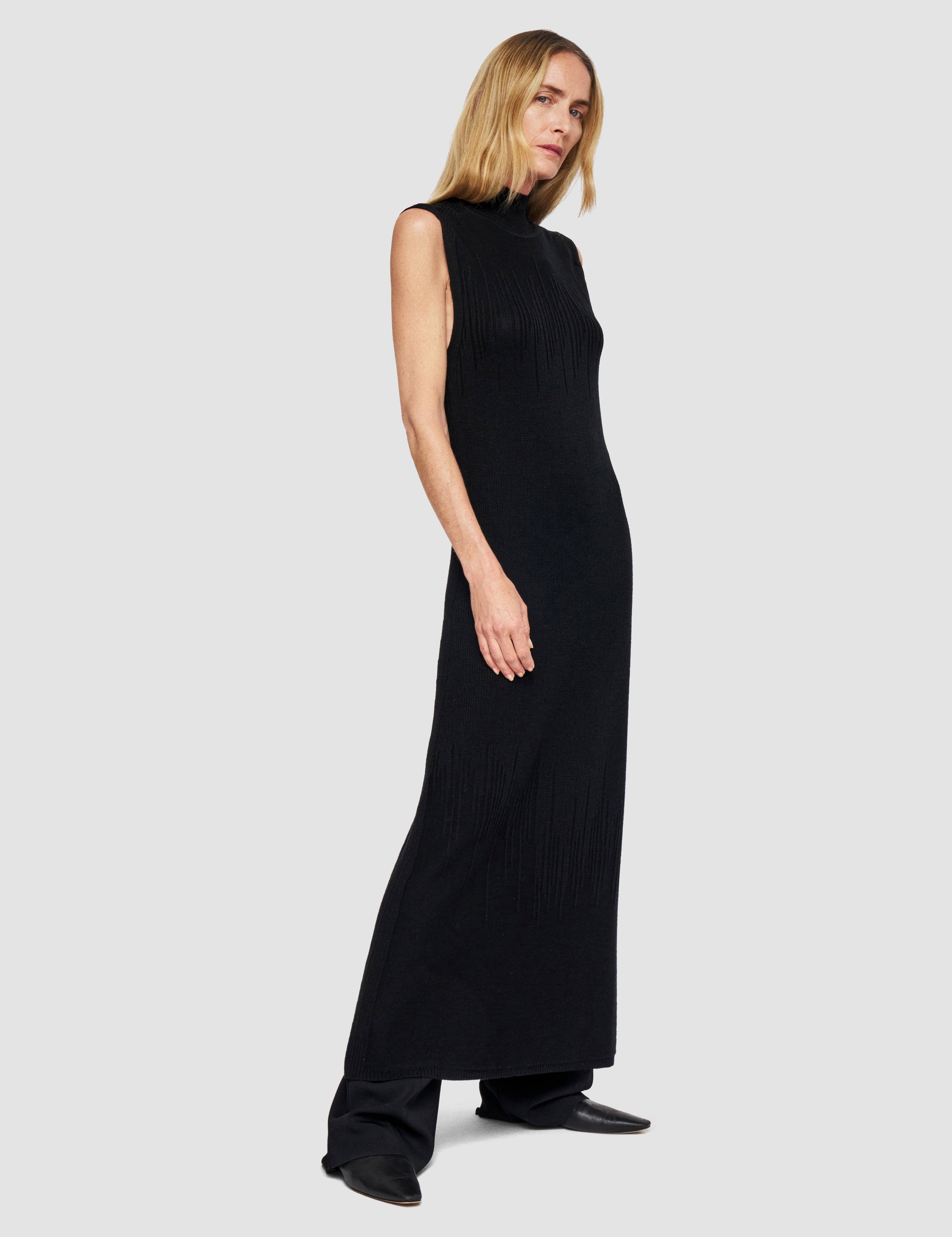 Black Gradient Stitch High Neck Dress - Joseph