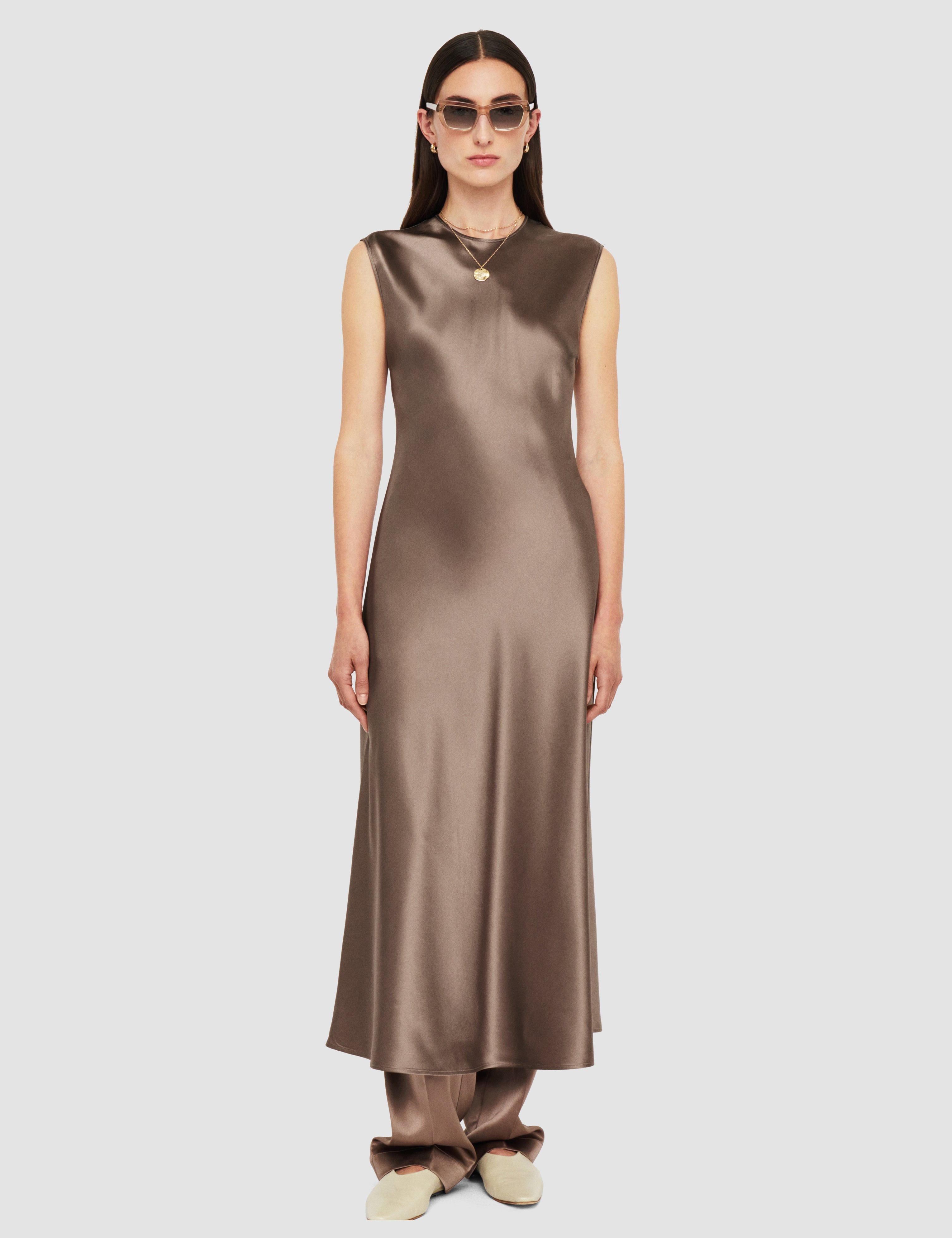 Grey Garnier Silk Satin Dress - Joseph