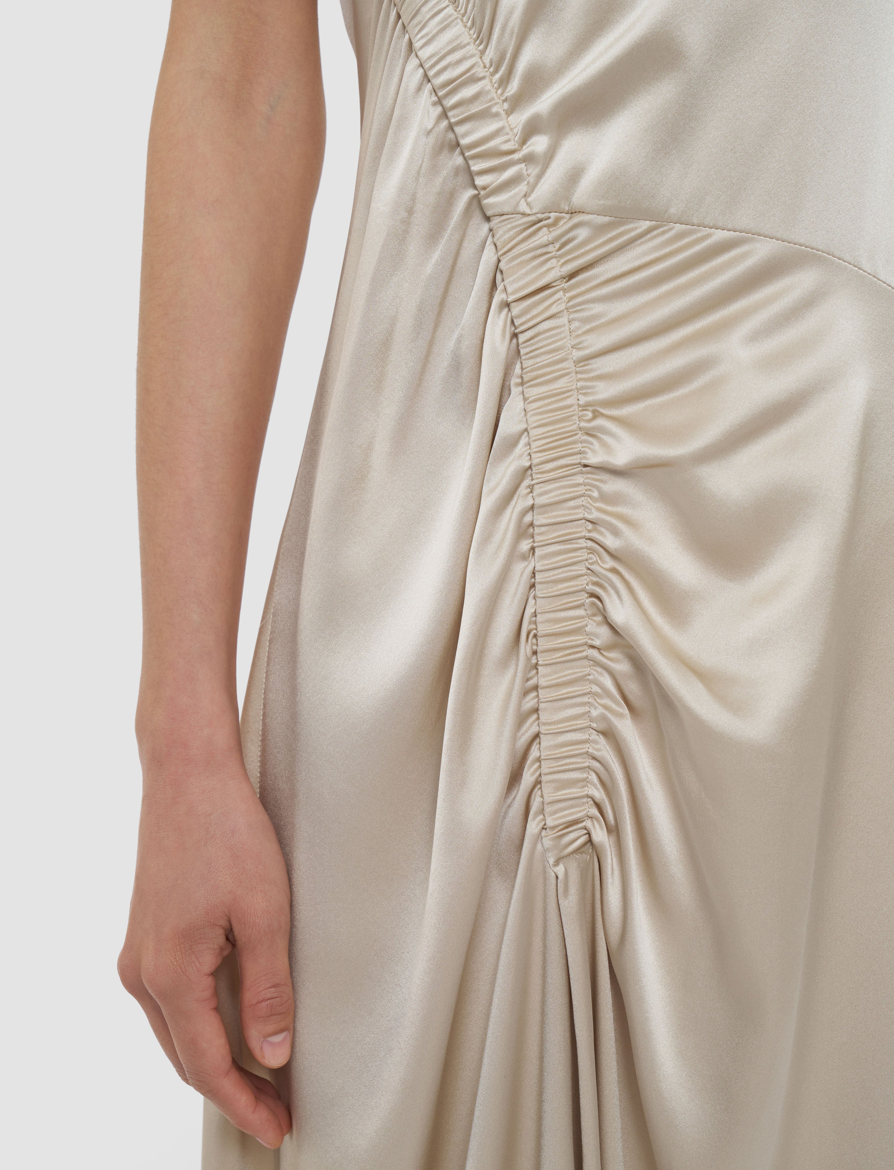 beige-geegee-ruched-silk-satin-dress-JOSEPH