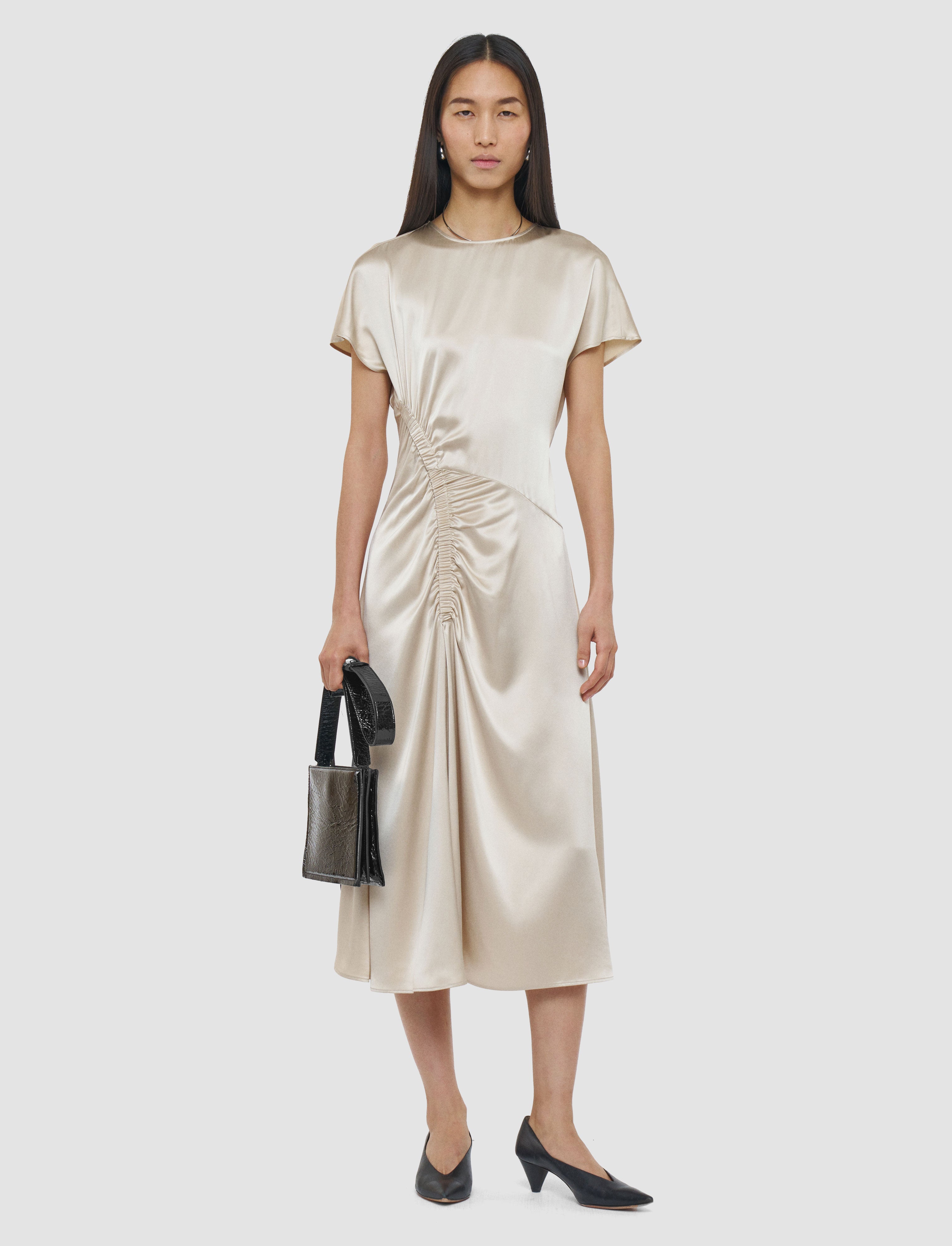 beige-geegee-ruched-silk-satin-dress-JOSEPH