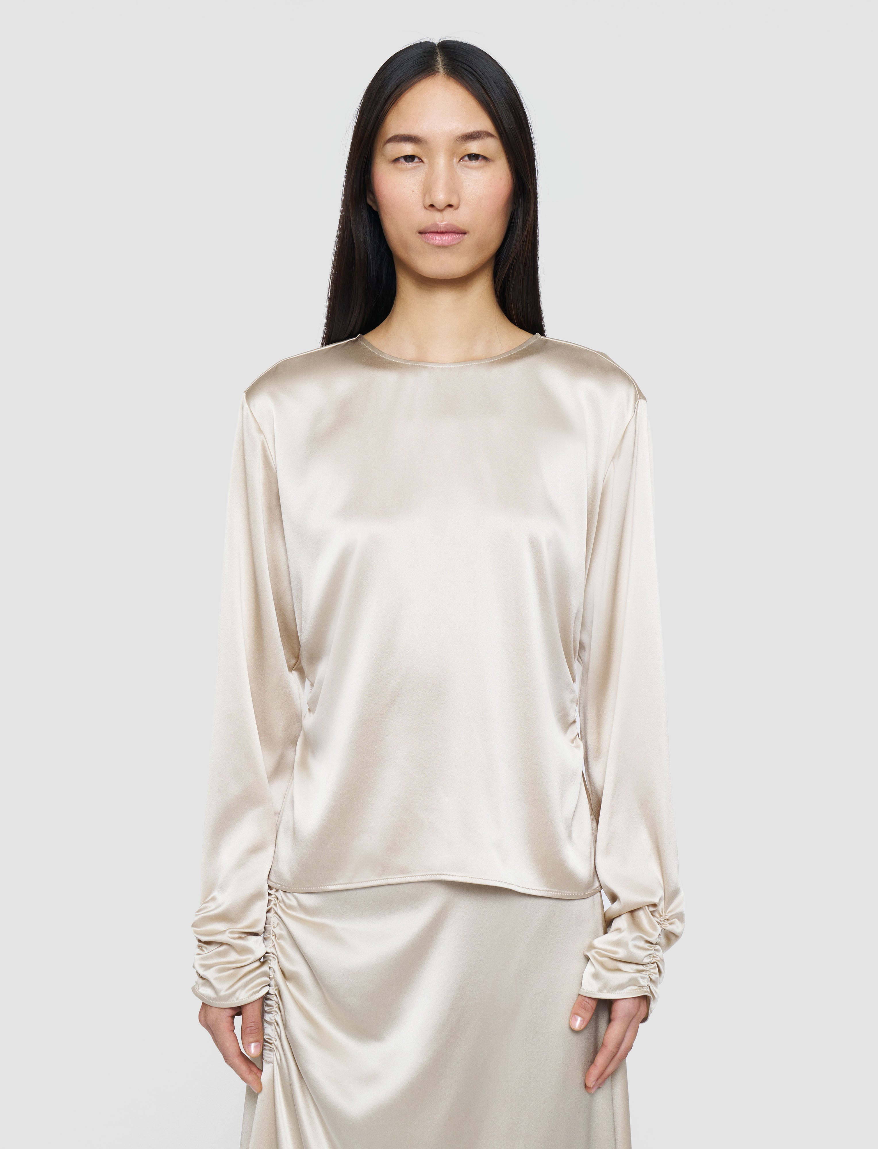 beige-anna-ruched-silk-satin-blouse-JOSEPH