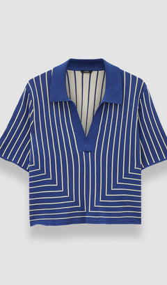 Blue Geometric Jacquard Silk Blend Top - Joseph