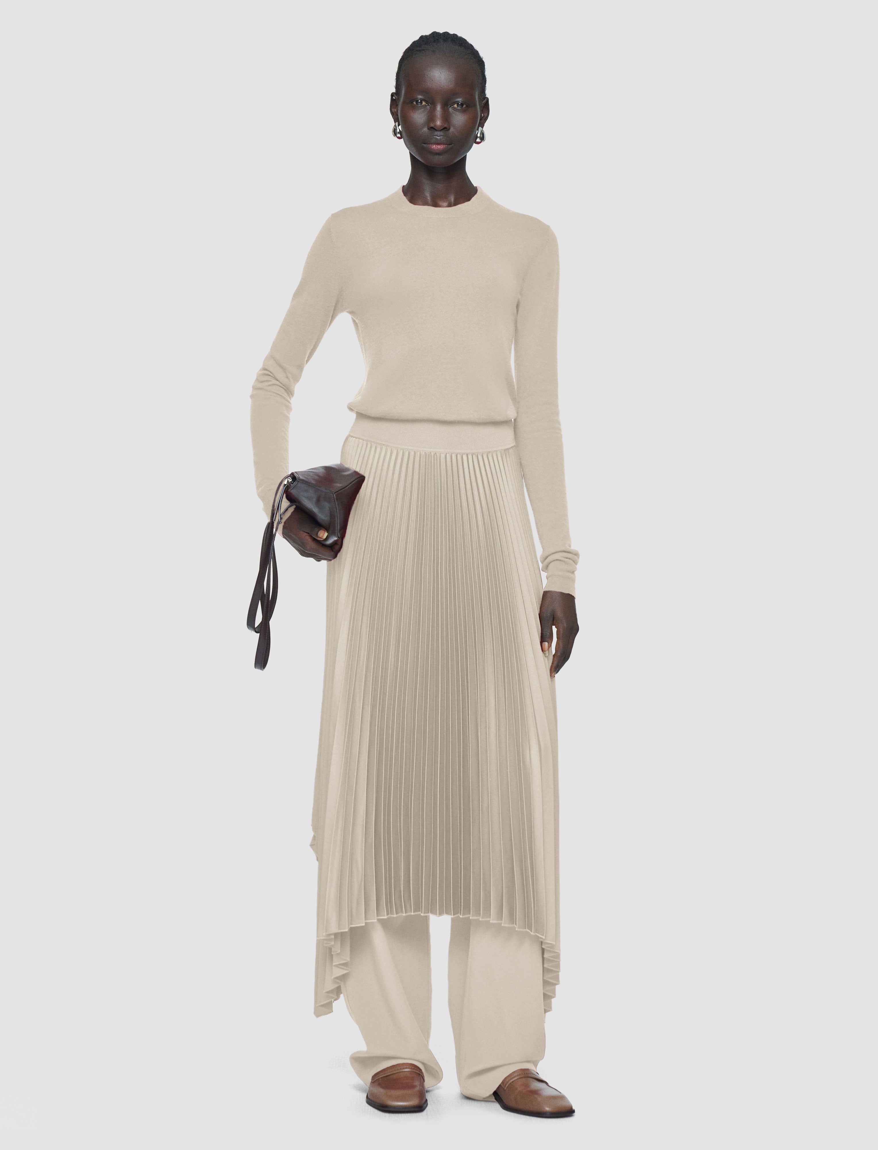 ベージュ-cashair-ラウンドネックジャンパー-JOSEPH