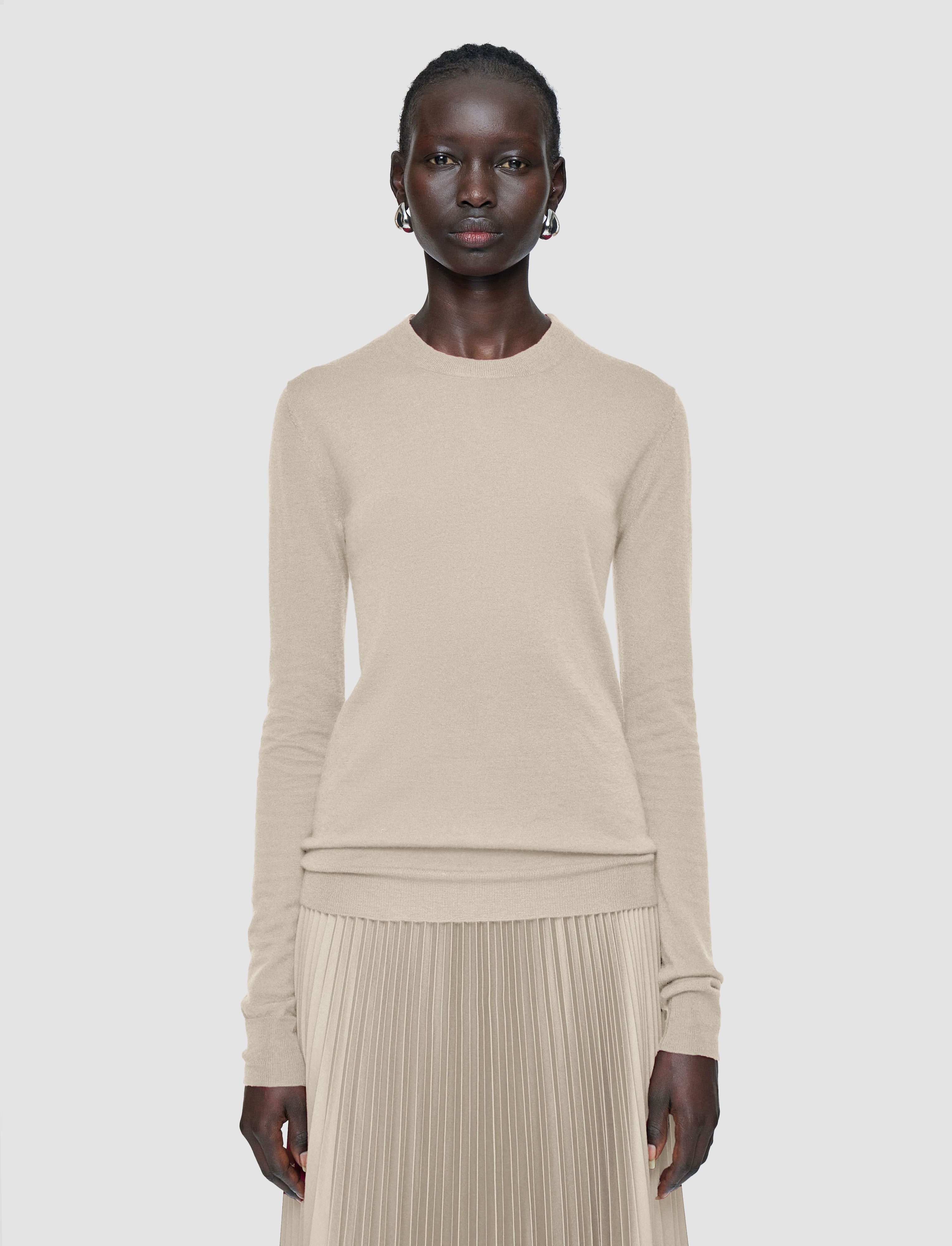 ベージュ-cashair-ラウンドネックジャンパー-JOSEPH