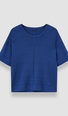 Blue Viscose Grid Knit T-Shirt - Joseph