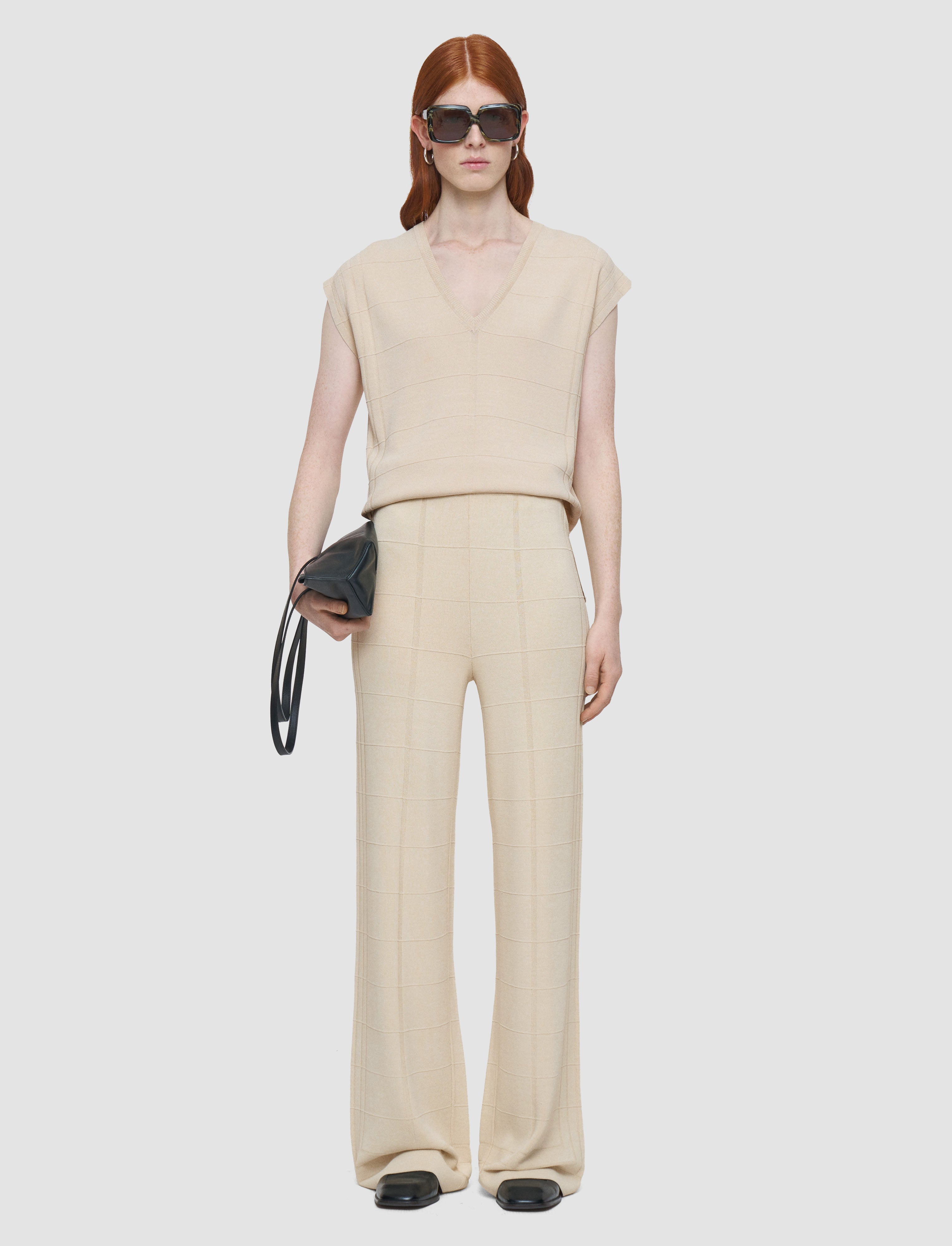 beige-viscose-grid-knit-trousers-JOSEPH
