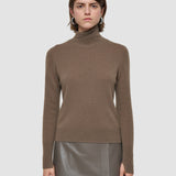 Brown Light Pure Cashmere High Neck Jumper - Joseph