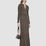 Brown Merino Rib Knit Maxi Skirt - Joseph