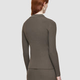 Brown Merino Rib Knit Polo Top - Joseph