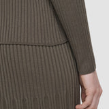 Brown Merino Rib Knit Polo Top - Joseph